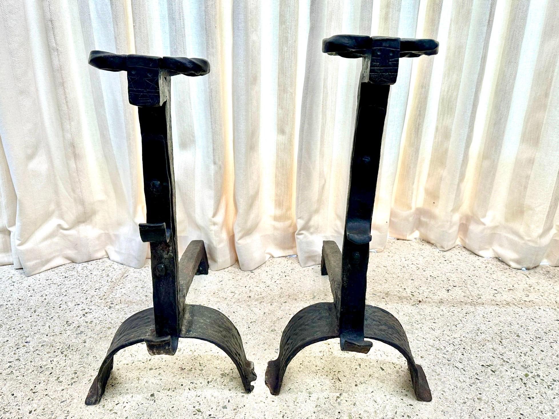 Massive Pair of Wrought Iron 18th Century Fire Dogs/ Andirons For Sale 10