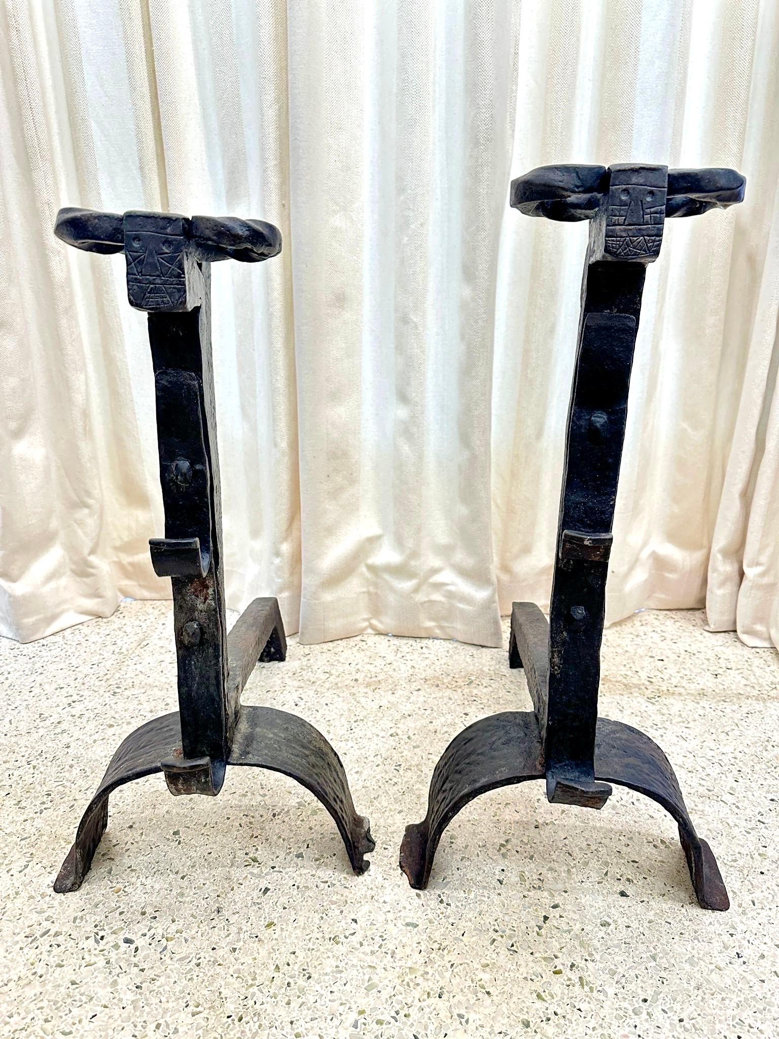 Massive Pair of Wrought Iron 18th Century Fire Dogs/ Andirons For Sale 12
