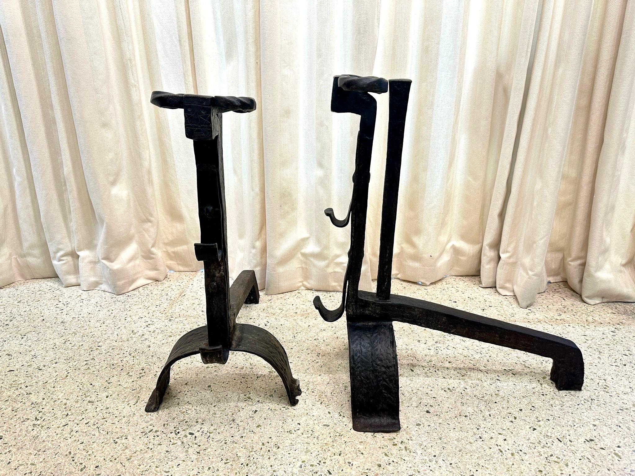 Massive Pair of Wrought Iron 18th Century Fire Dogs/ Andirons For Sale 2
