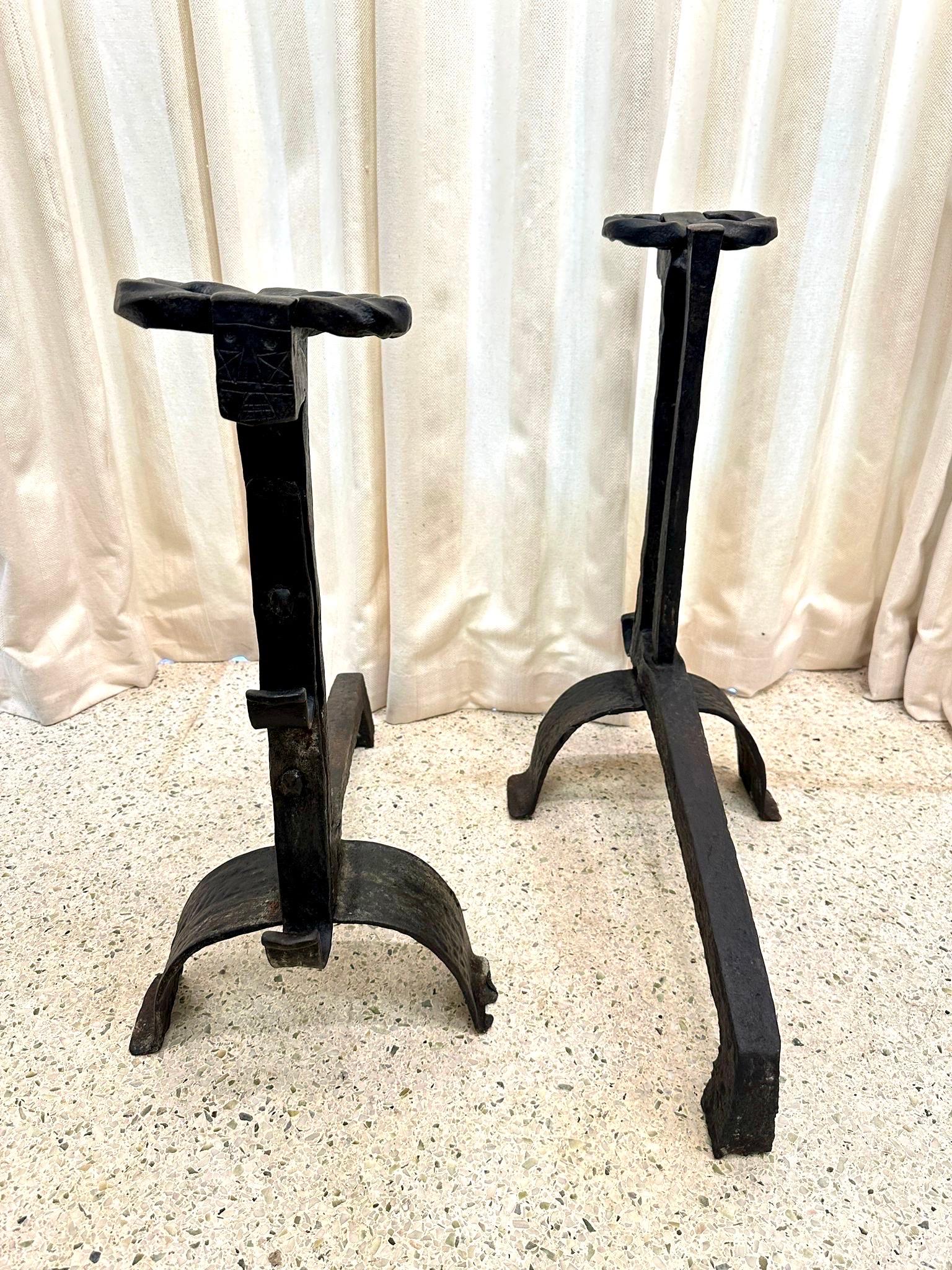 Massive Pair of Wrought Iron 18th Century Fire Dogs/ Andirons For Sale 3