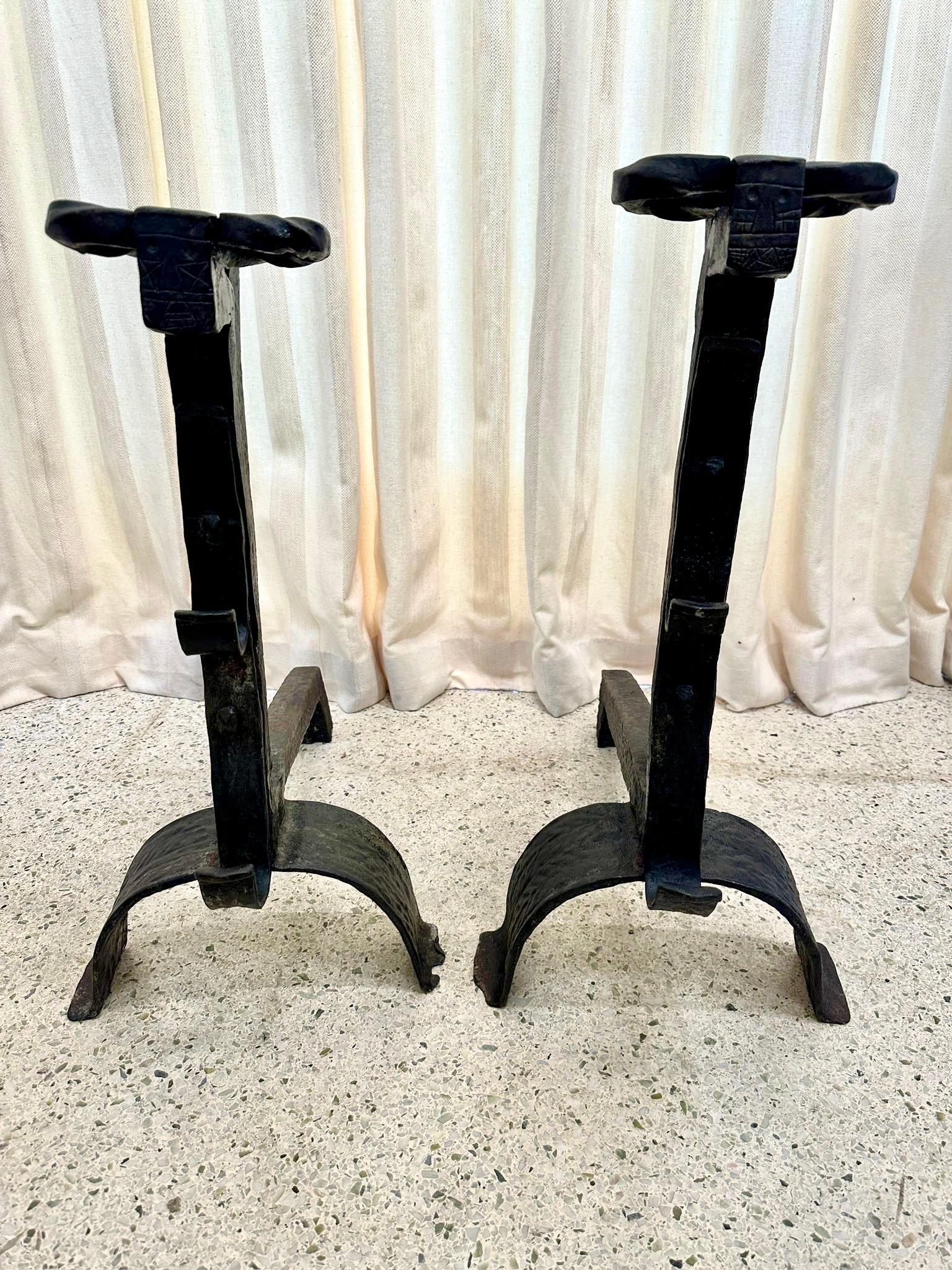 Massive Pair of Wrought Iron 18th Century Fire Dogs/ Andirons For Sale 4