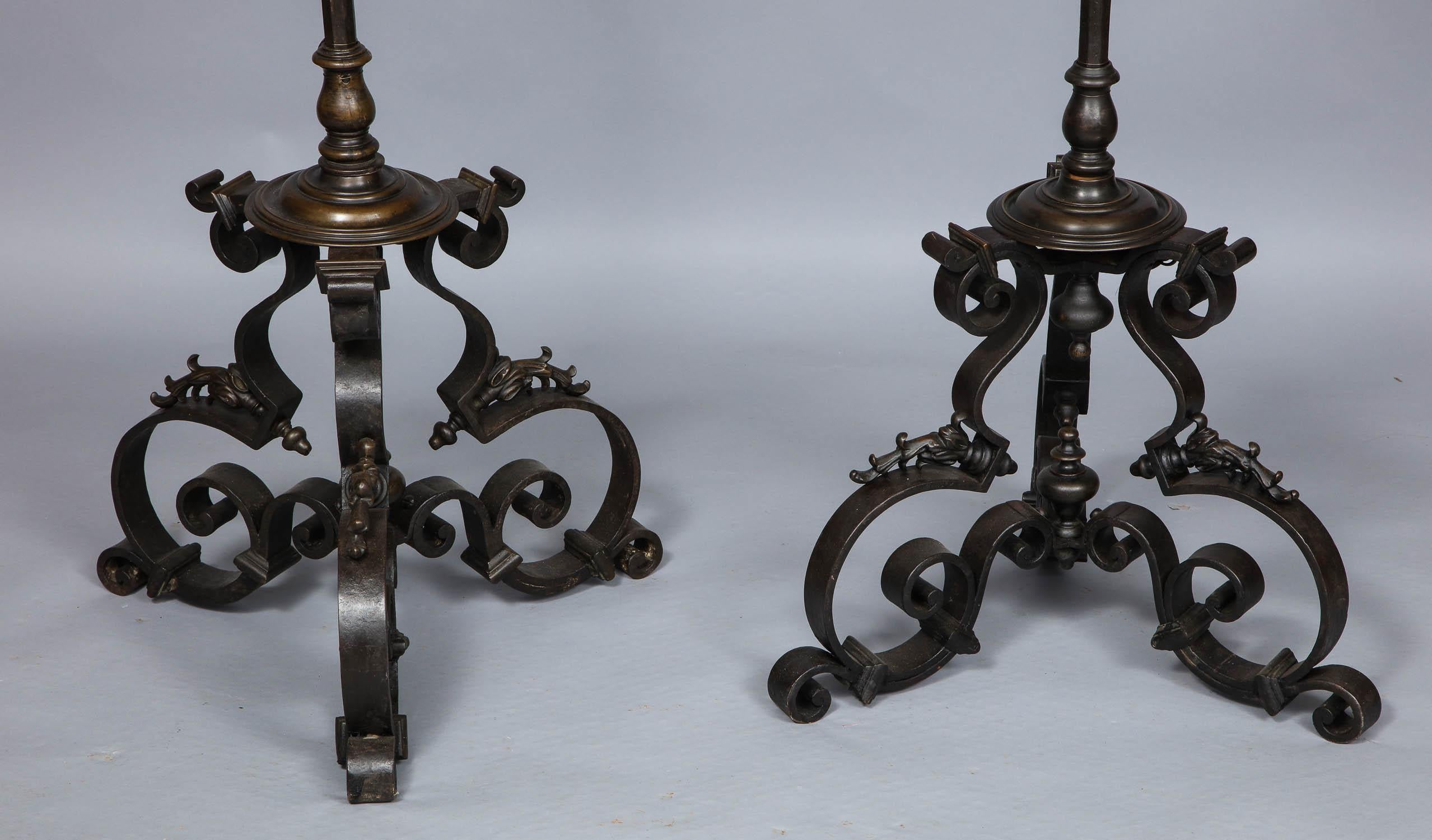 Massive Pair of Wrought Iron and Bronze Floor Lamps 2