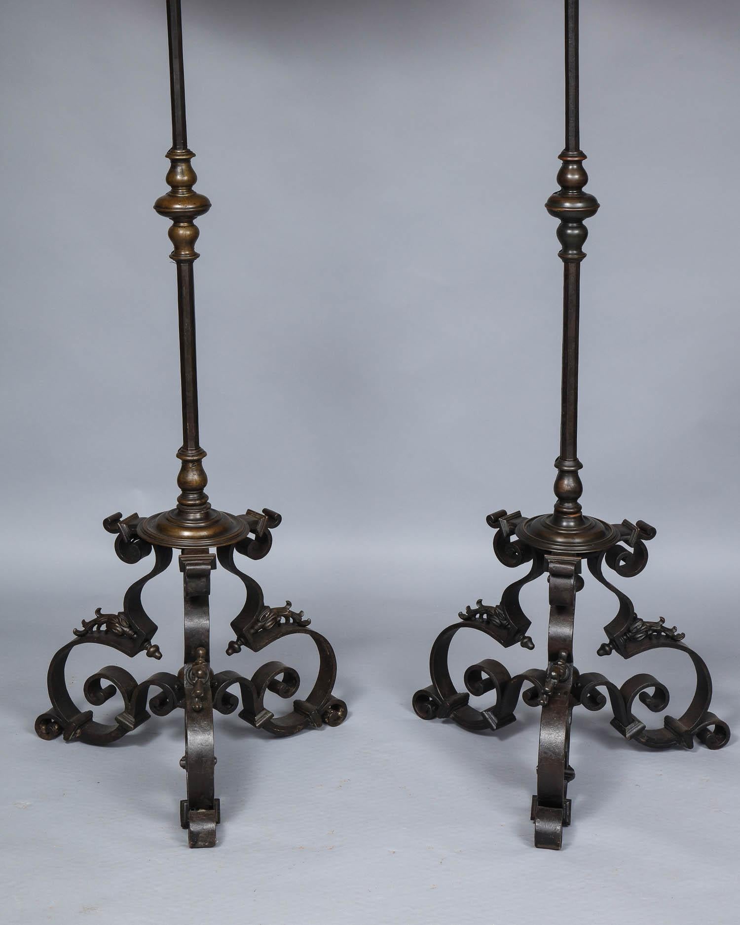 Massive Pair of Wrought Iron and Bronze Floor Lamps 3