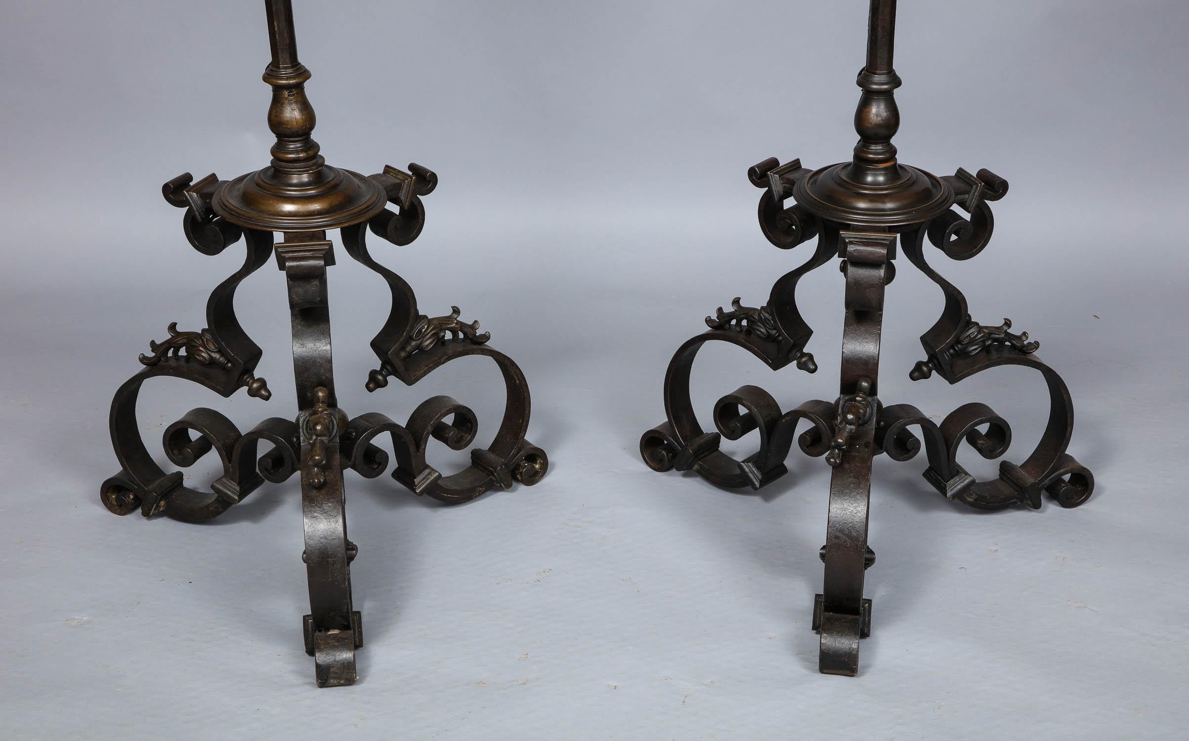 Massive Pair of Wrought Iron and Bronze Floor Lamps 4