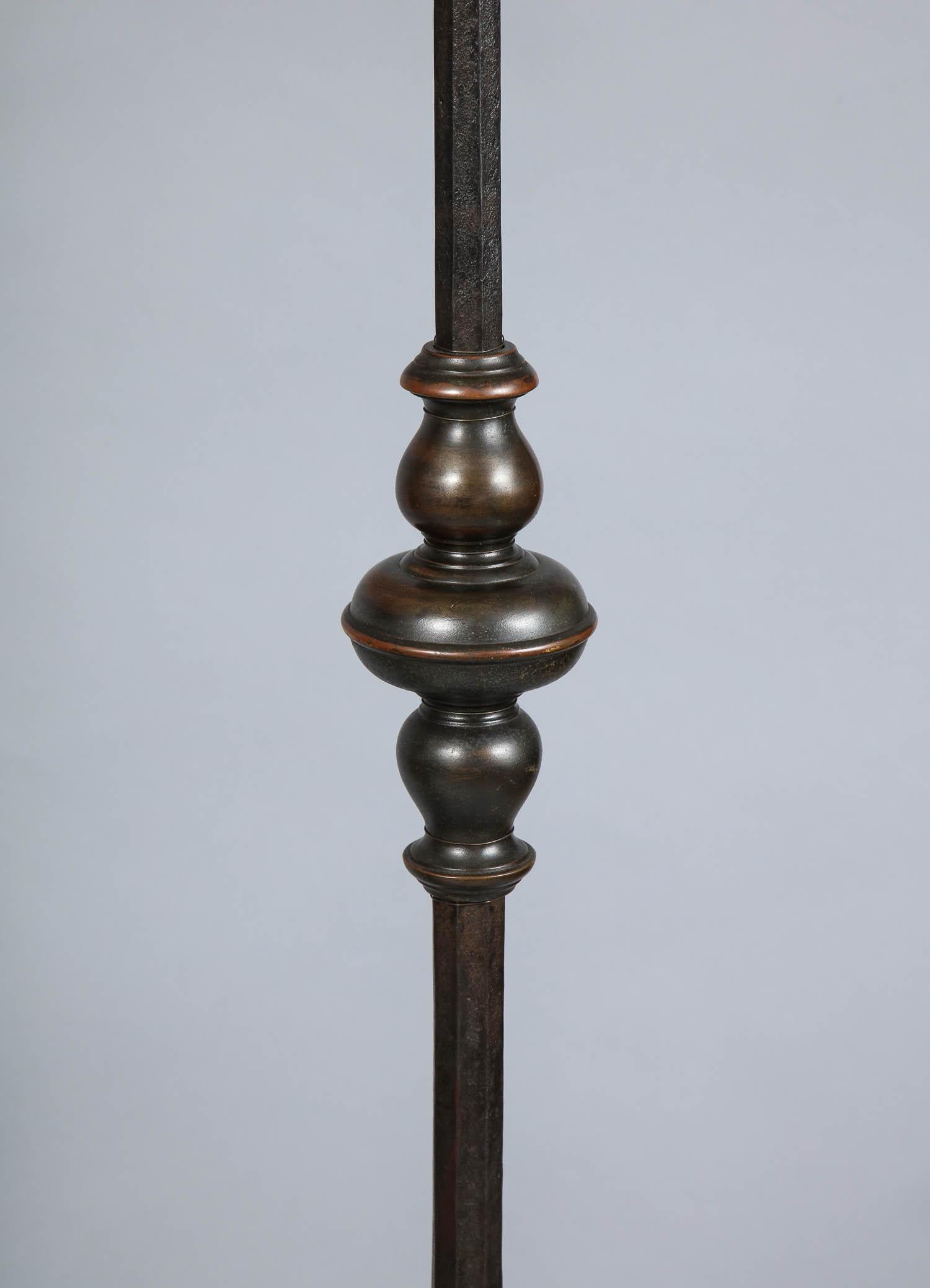 Renaissance Revival Massive Pair of Wrought Iron and Bronze Floor Lamps