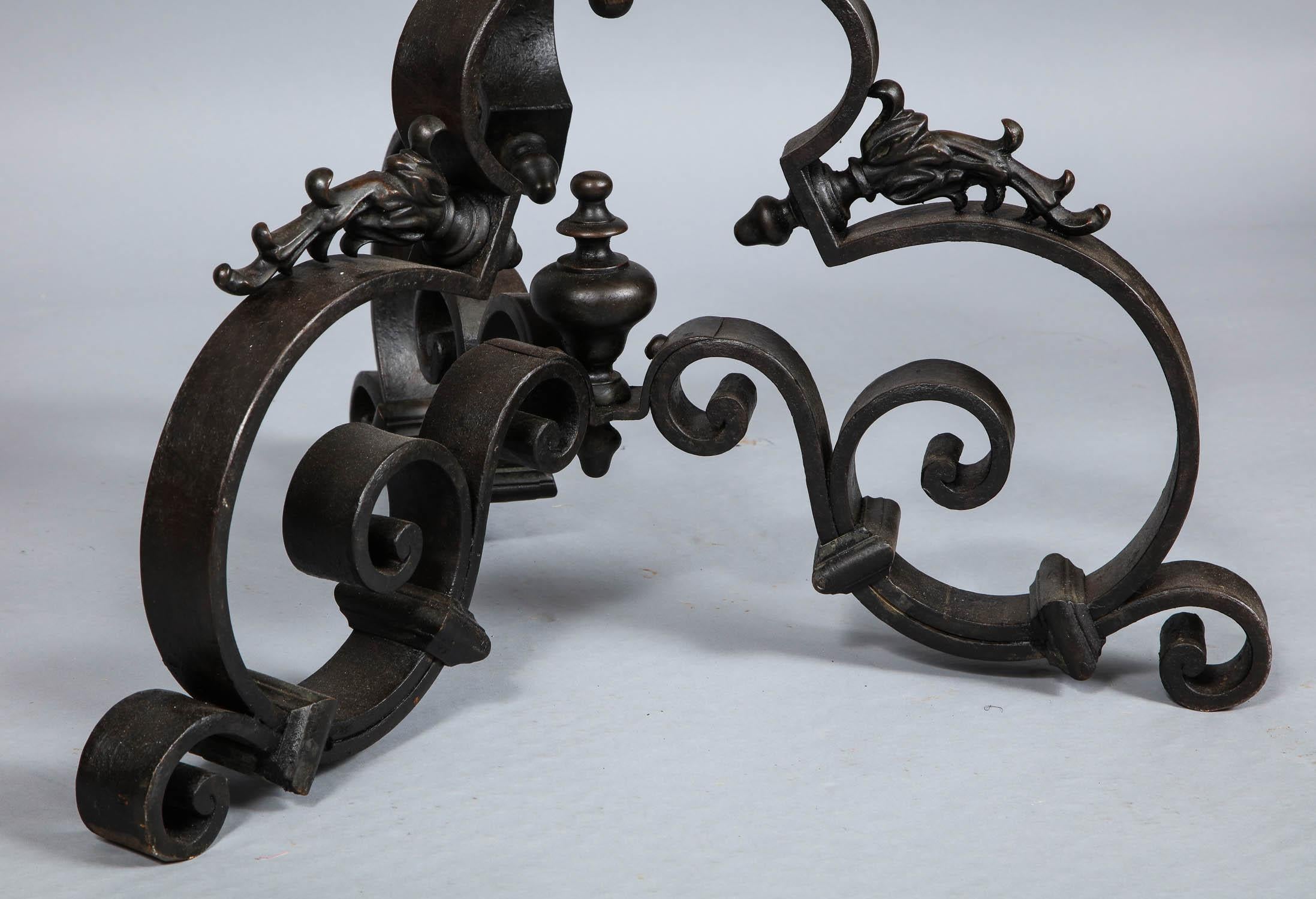 Late 19th Century Massive Pair of Wrought Iron and Bronze Floor Lamps
