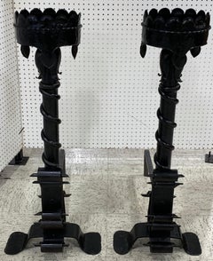 Massive Pair of Wrought Iron Tudor Style Andirons