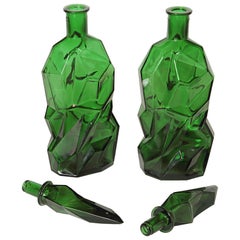 Massive Pair of Yugoslavian Ruba Rombic Cubist Stoppered Bottles