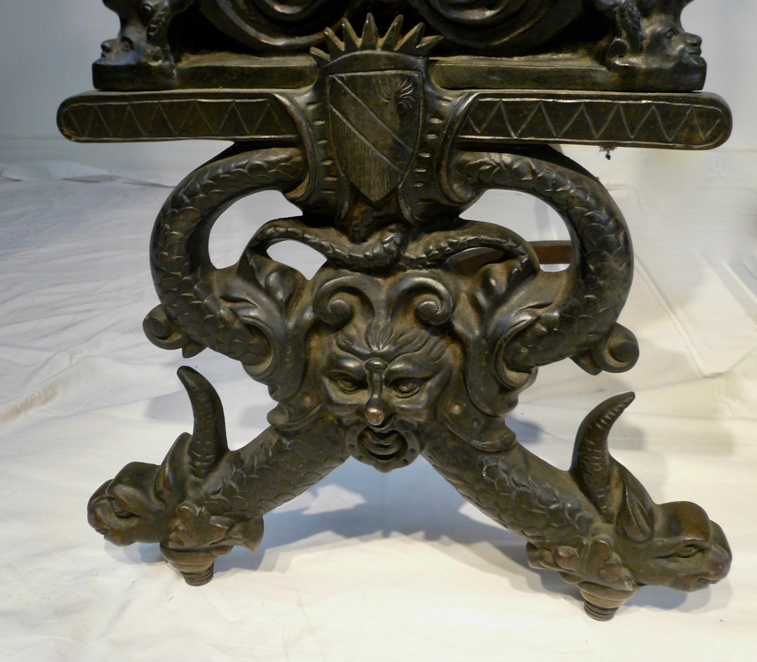 Massive Pair Renaissance Style Bronze Andirons by E. F. Caldwell For Sale 7