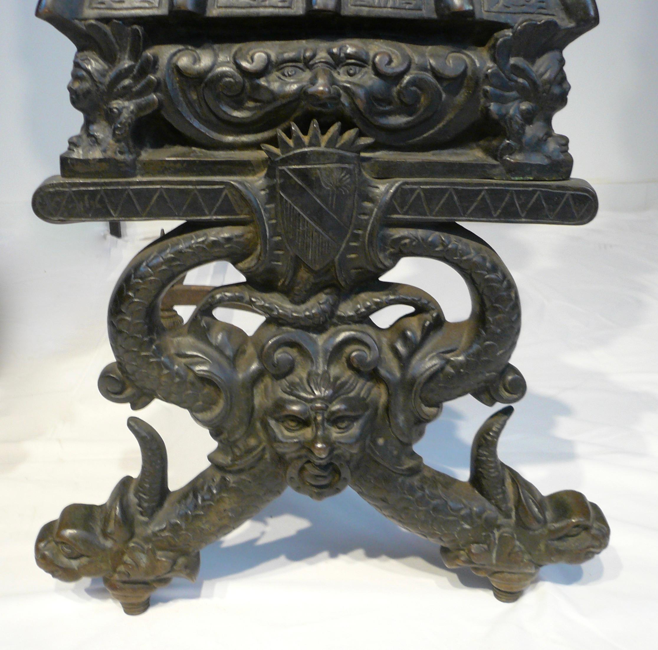 Massive Pair Renaissance Style Bronze Andirons by E. F. Caldwell For Sale 8