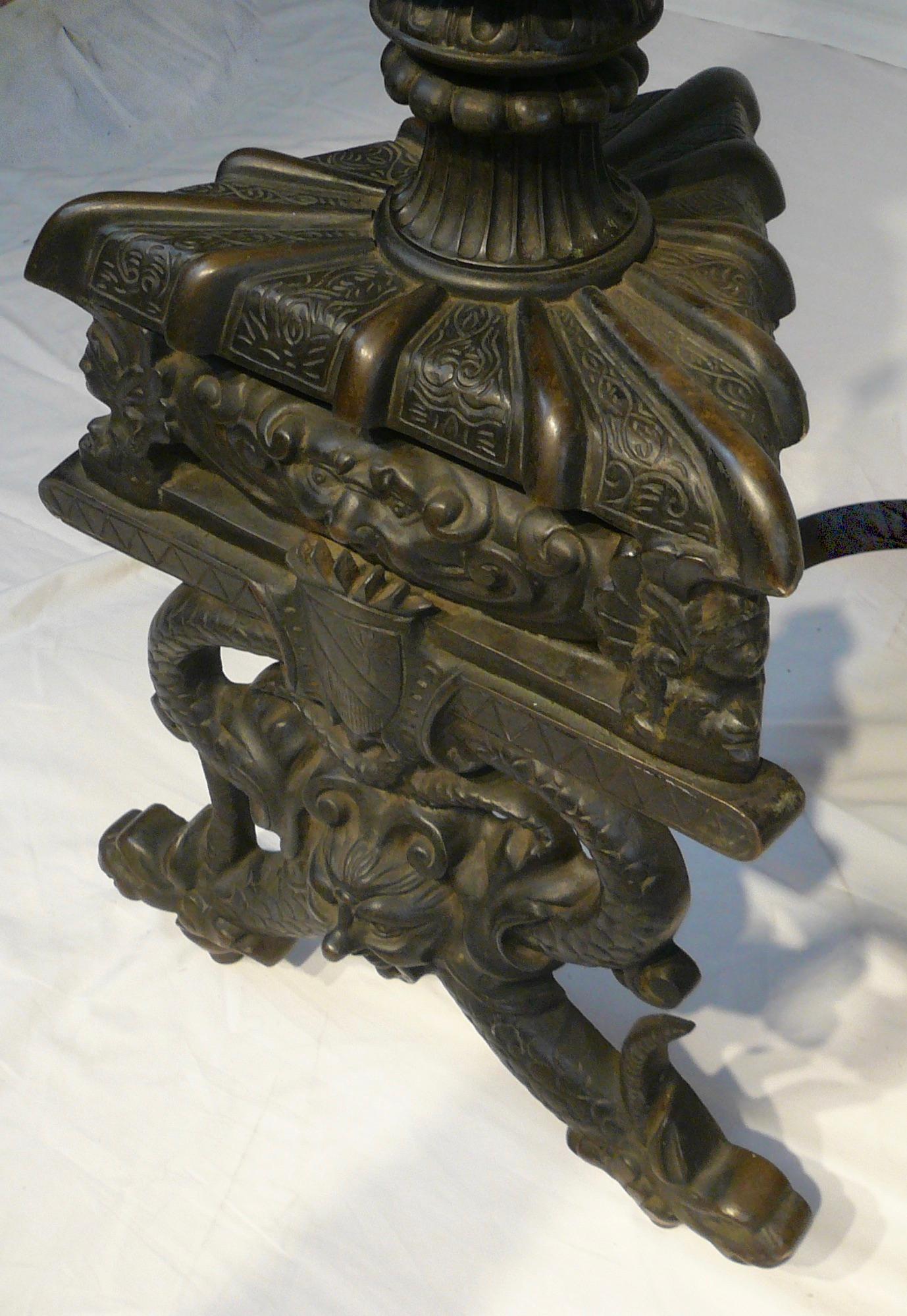 Massive Pair Renaissance Style Bronze Andirons by E. F. Caldwell For Sale 12