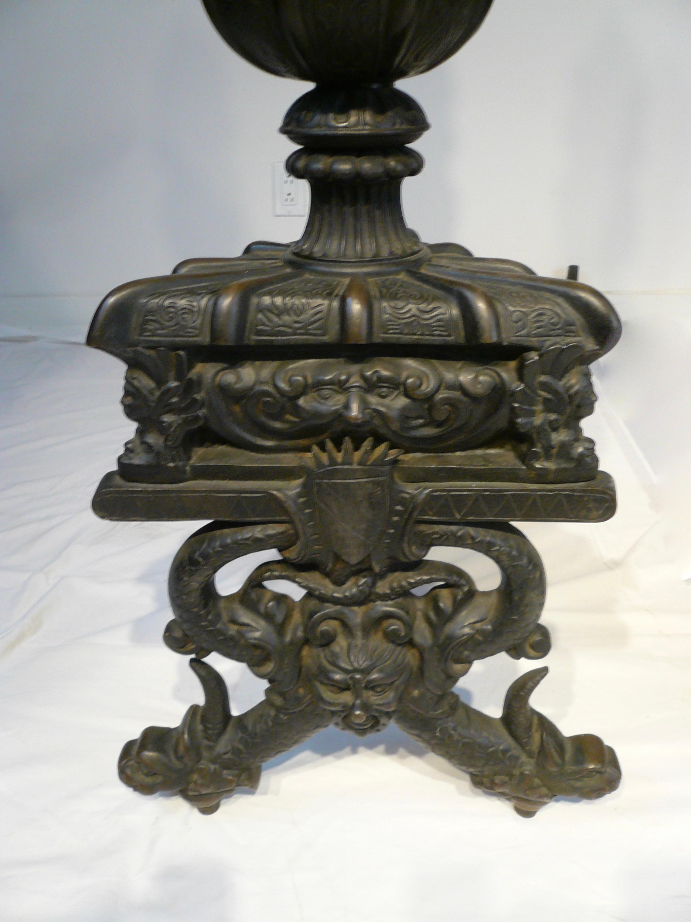 Massive Pair Renaissance Style Bronze Andirons by E. F. Caldwell In Good Condition For Sale In Pittsburgh, PA