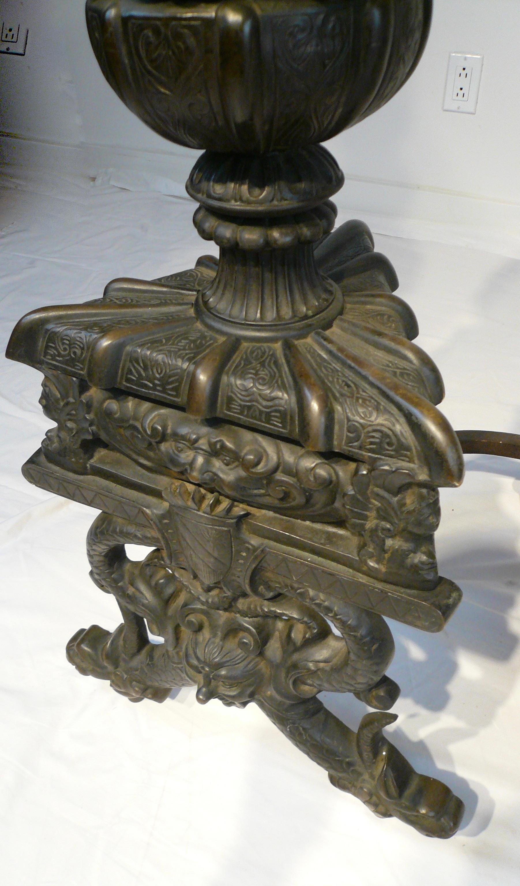 18th Century and Earlier Massive Pair Renaissance Style Bronze Andirons by E. F. Caldwell For Sale