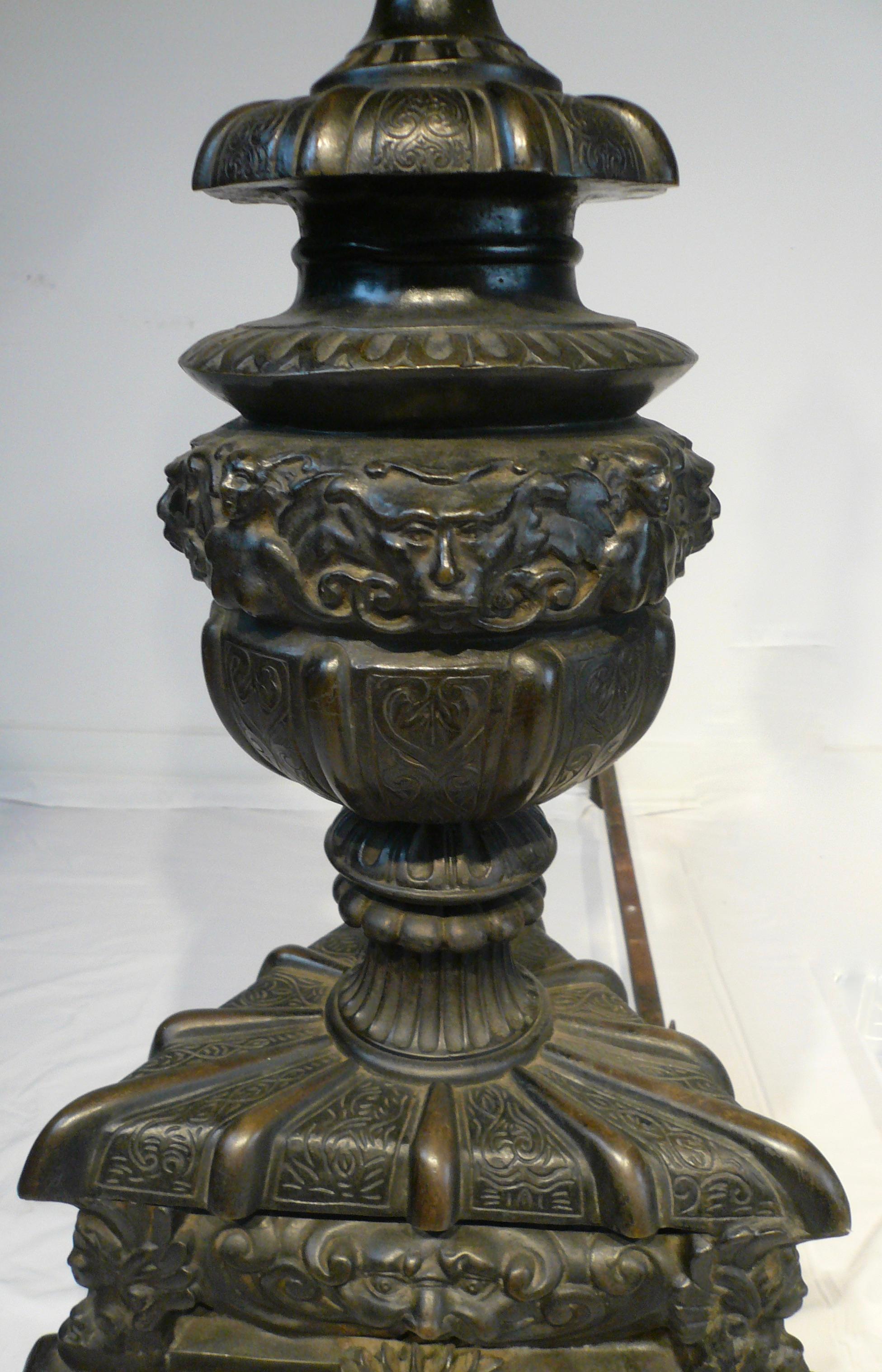 Massive Pair Renaissance Style Bronze Andirons by E. F. Caldwell For Sale 1