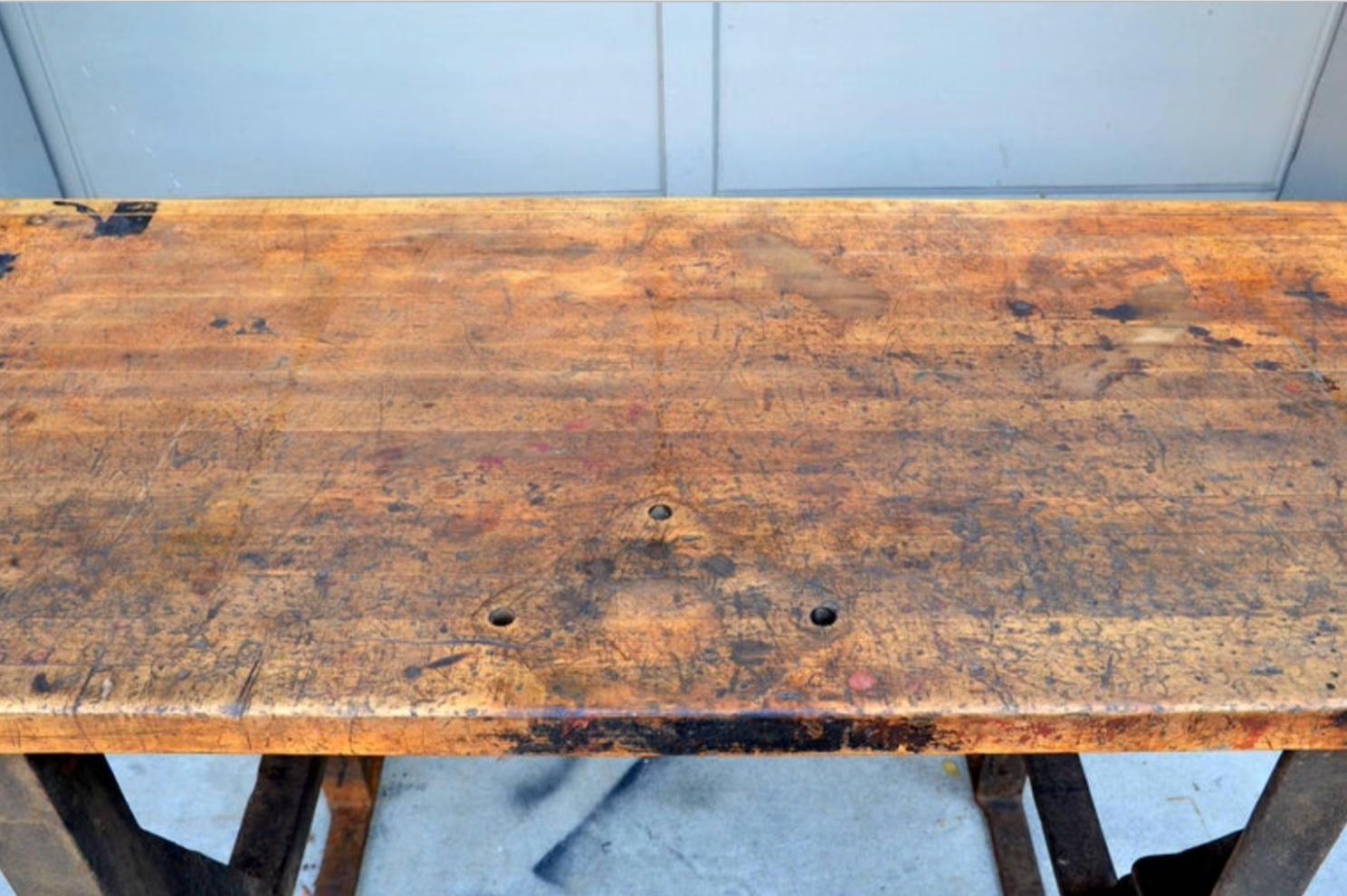 Early 20th Century Massive Patinated Industrial Console For Sale