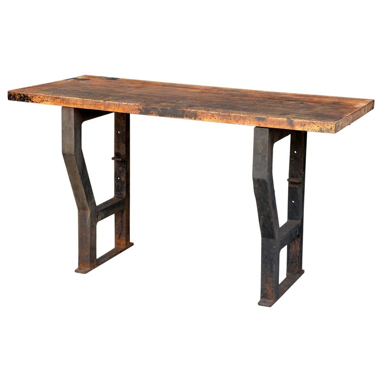 Massive Patinated Industrial Console For Sale