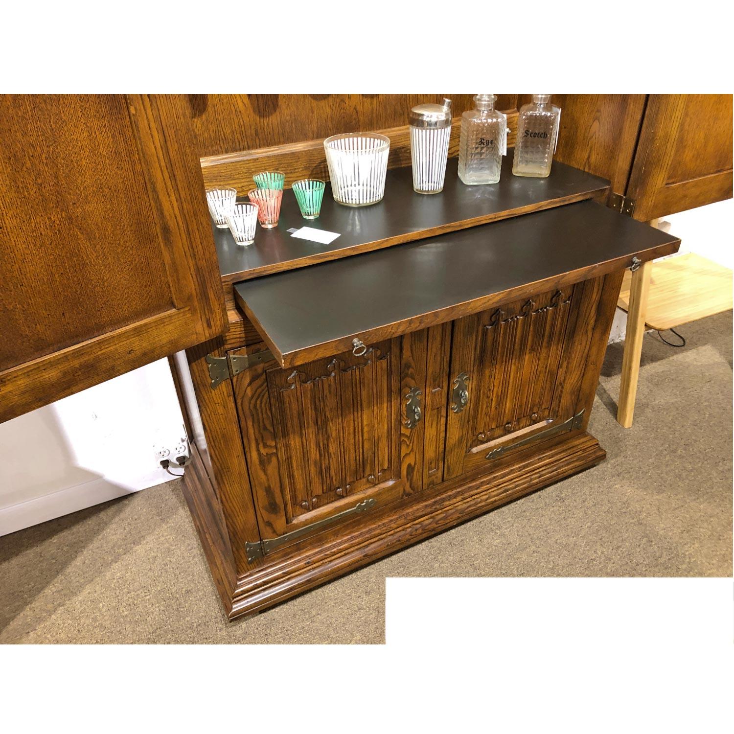 Massive Pecan Henredon Gothic Bar Cabinet Hutch with Lighted Interior 3