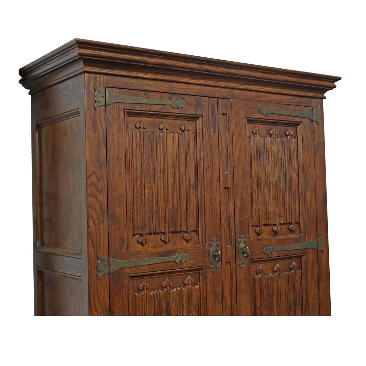 Late 20th Century Massive Pecan Henredon Gothic Bar Cabinet Hutch with Lighted Interior