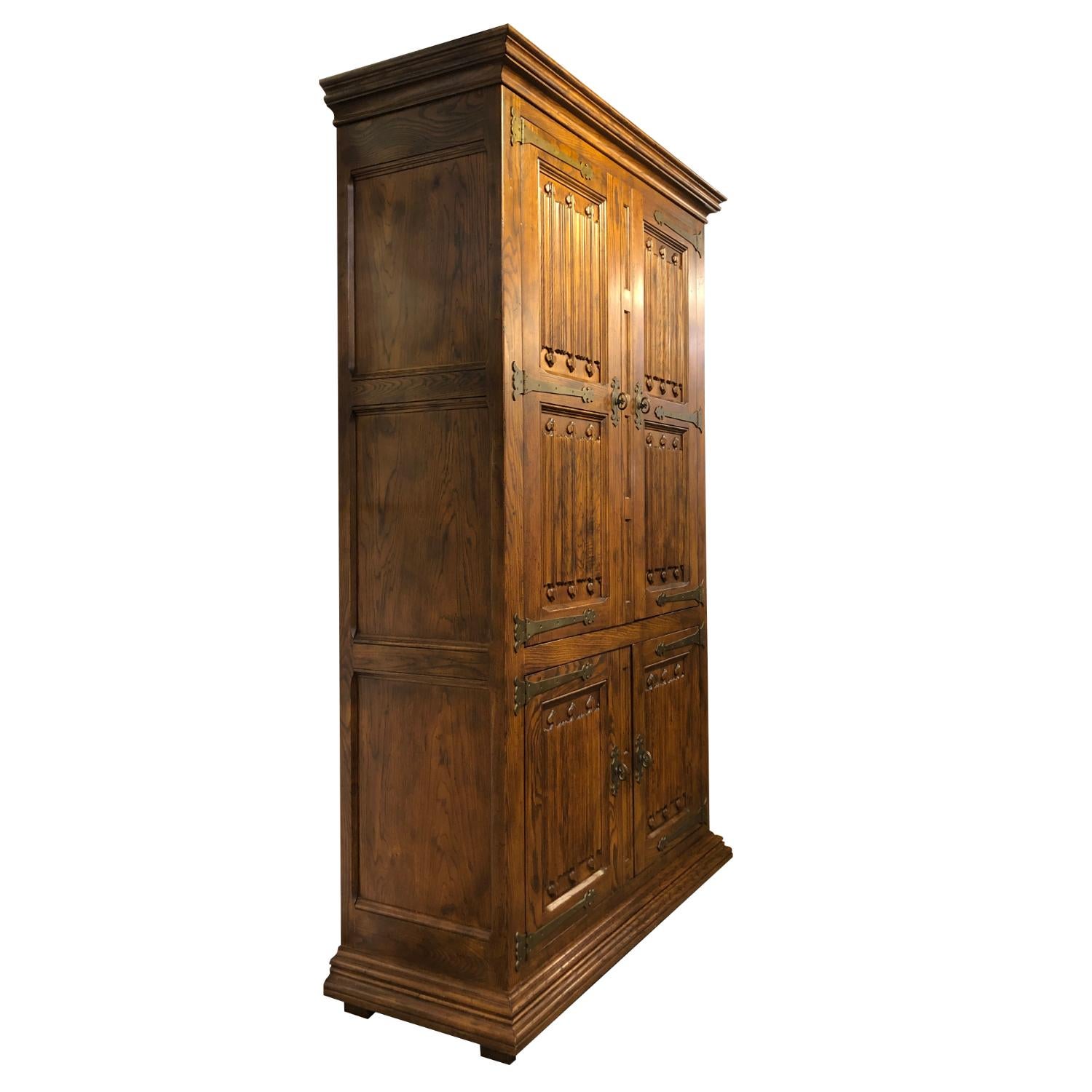 American Massive Pecan Henredon Gothic Bar Cabinet Hutch with Lighted Interior