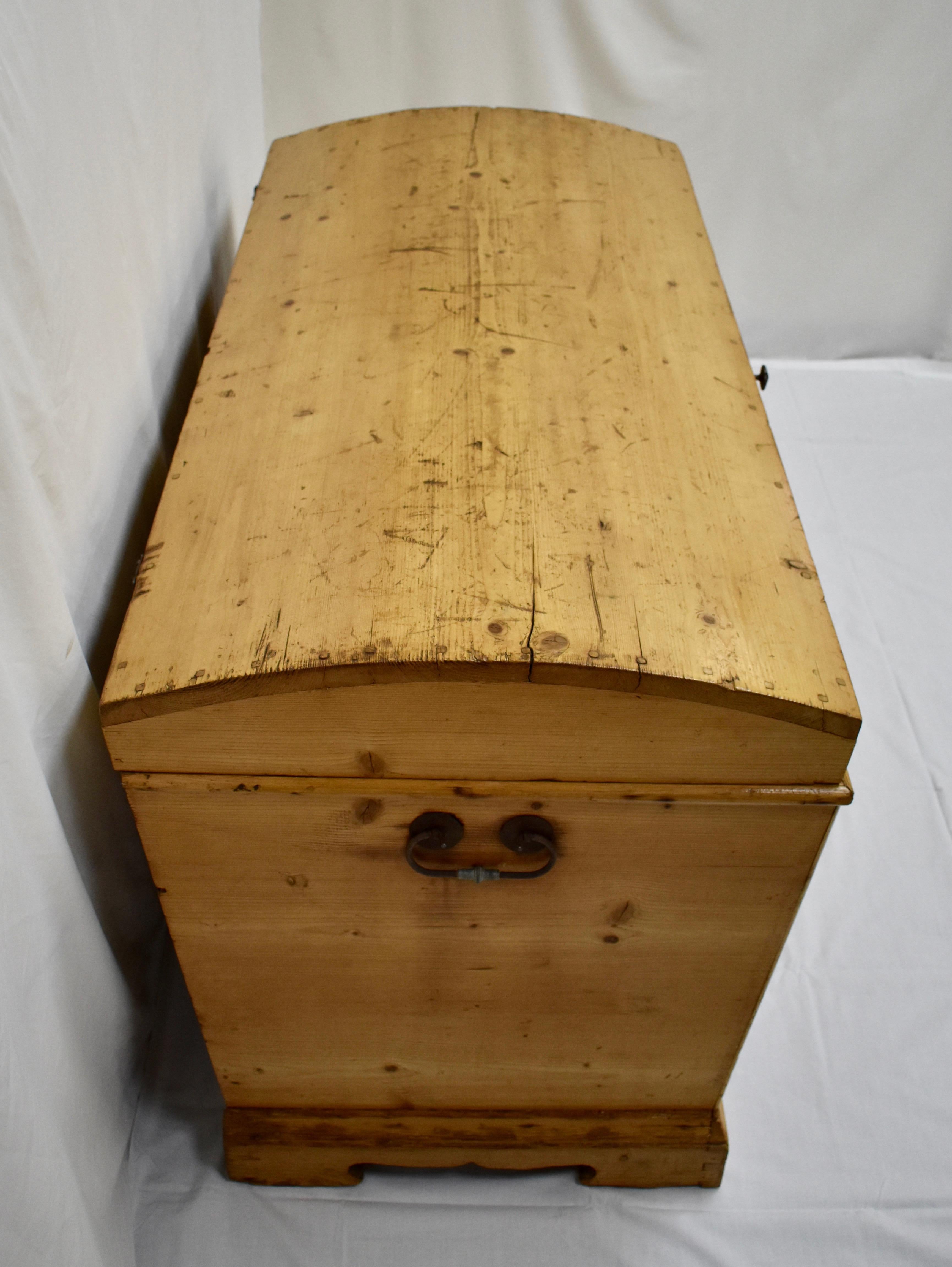 Dutch Massive Pine Cedar-Lined Dome-Top Trunk or Blanket Chest