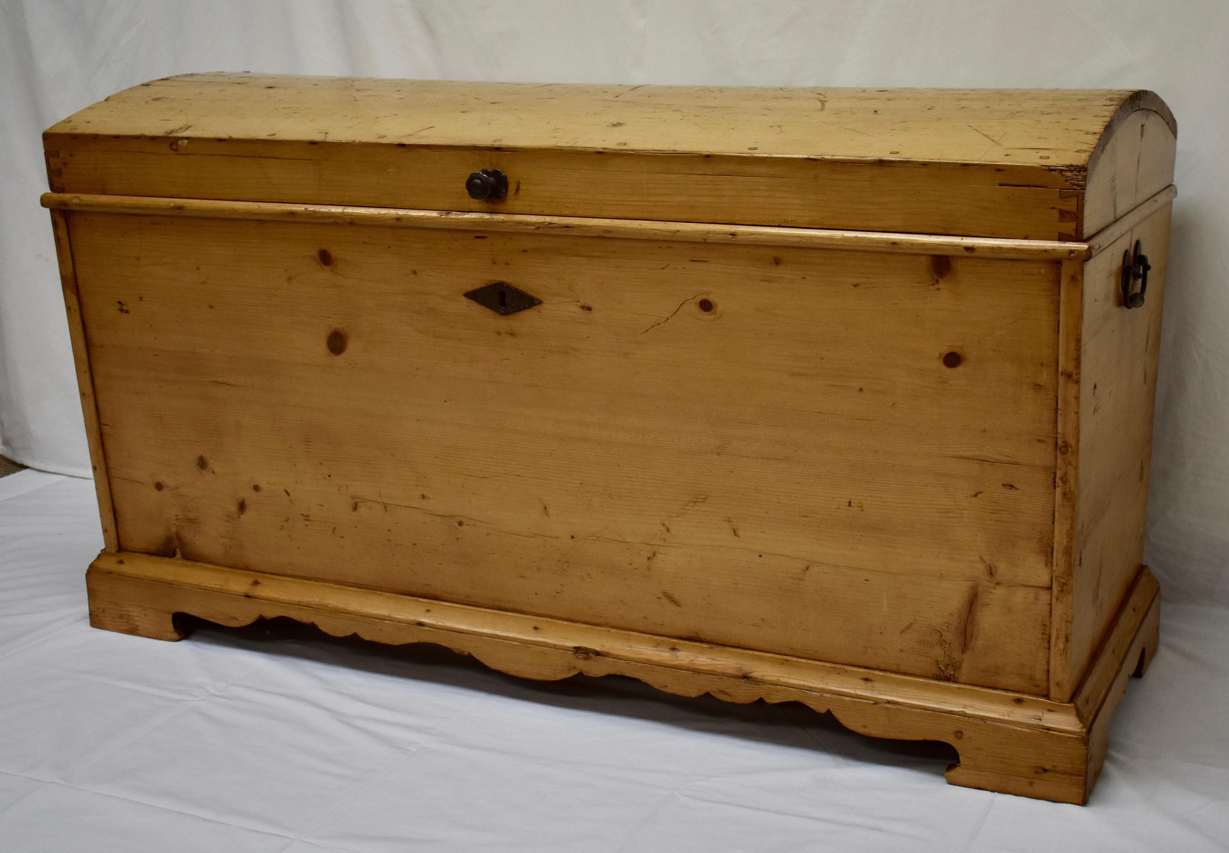 Polished Massive Pine Cedar-Lined Dome-Top Trunk or Blanket Chest
