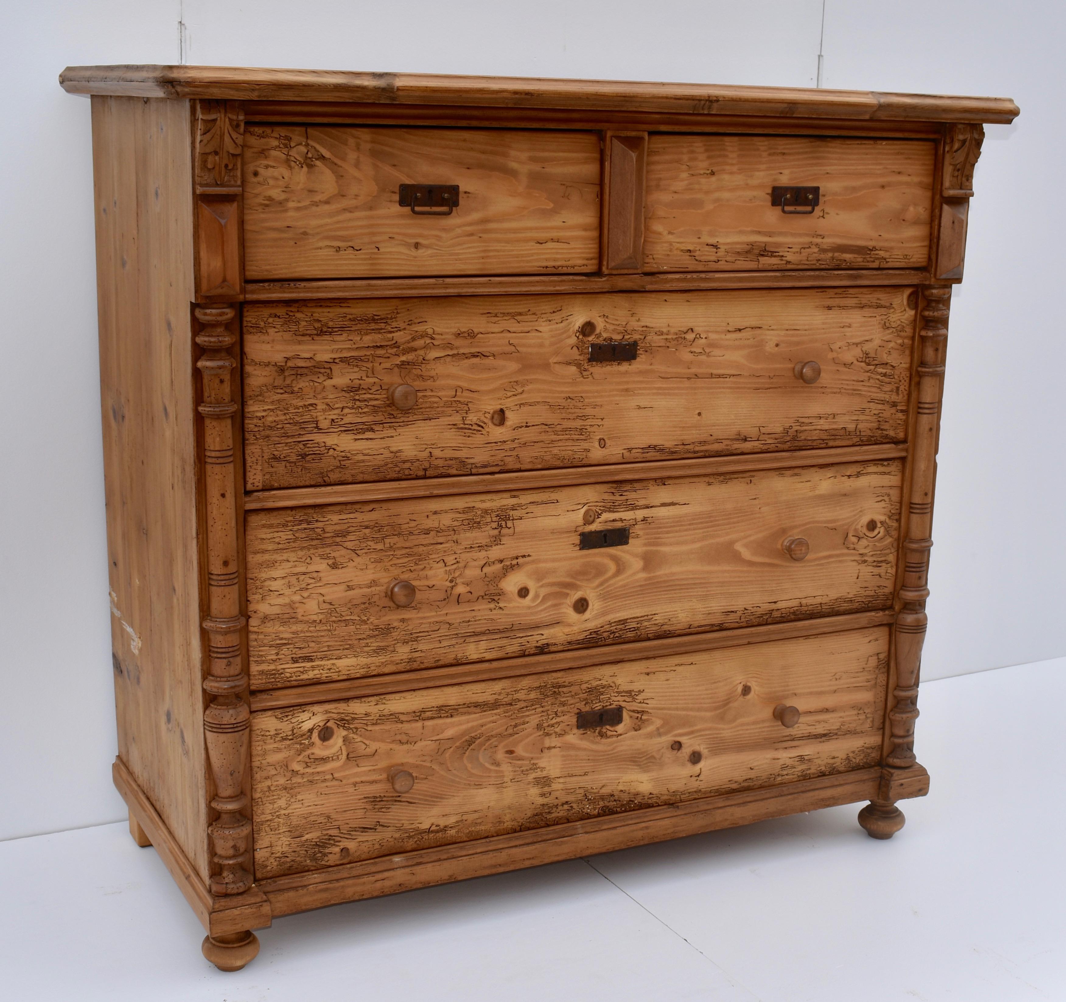 Country Massive Pine Chest of Five Drawers