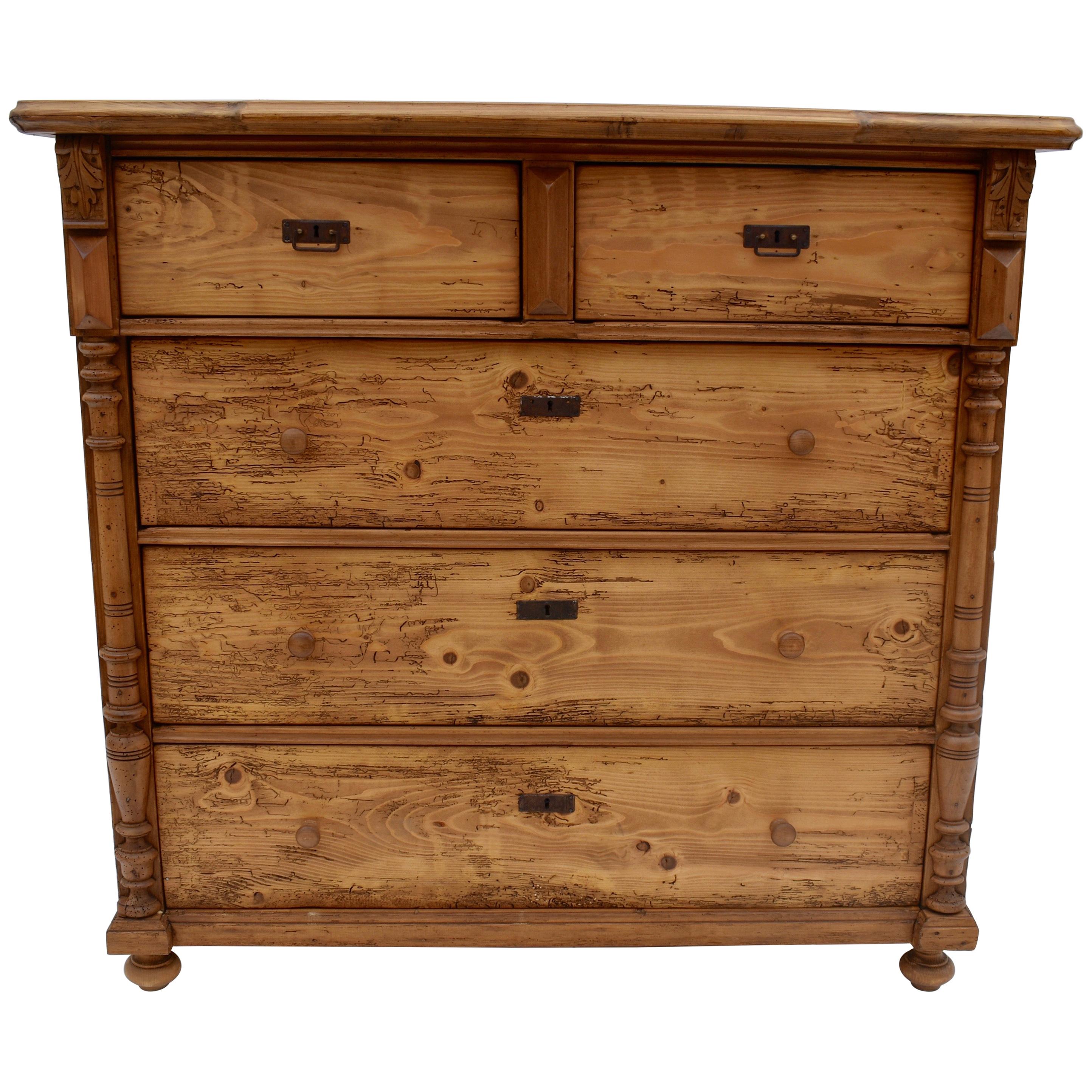 Massive Pine Chest of Five Drawers