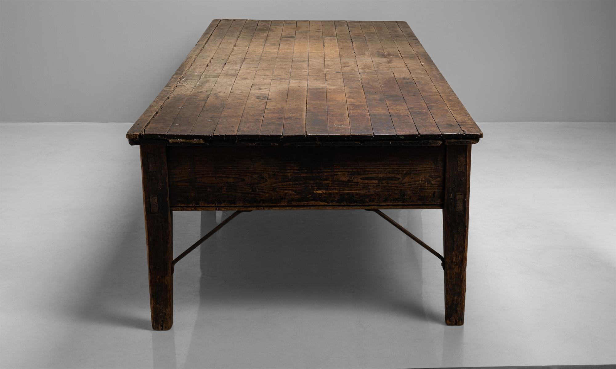 Early 20th Century Massive Pine Mill Table, England, circa 1900