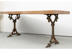 Massive Pine Work Table on Antique Iron Base