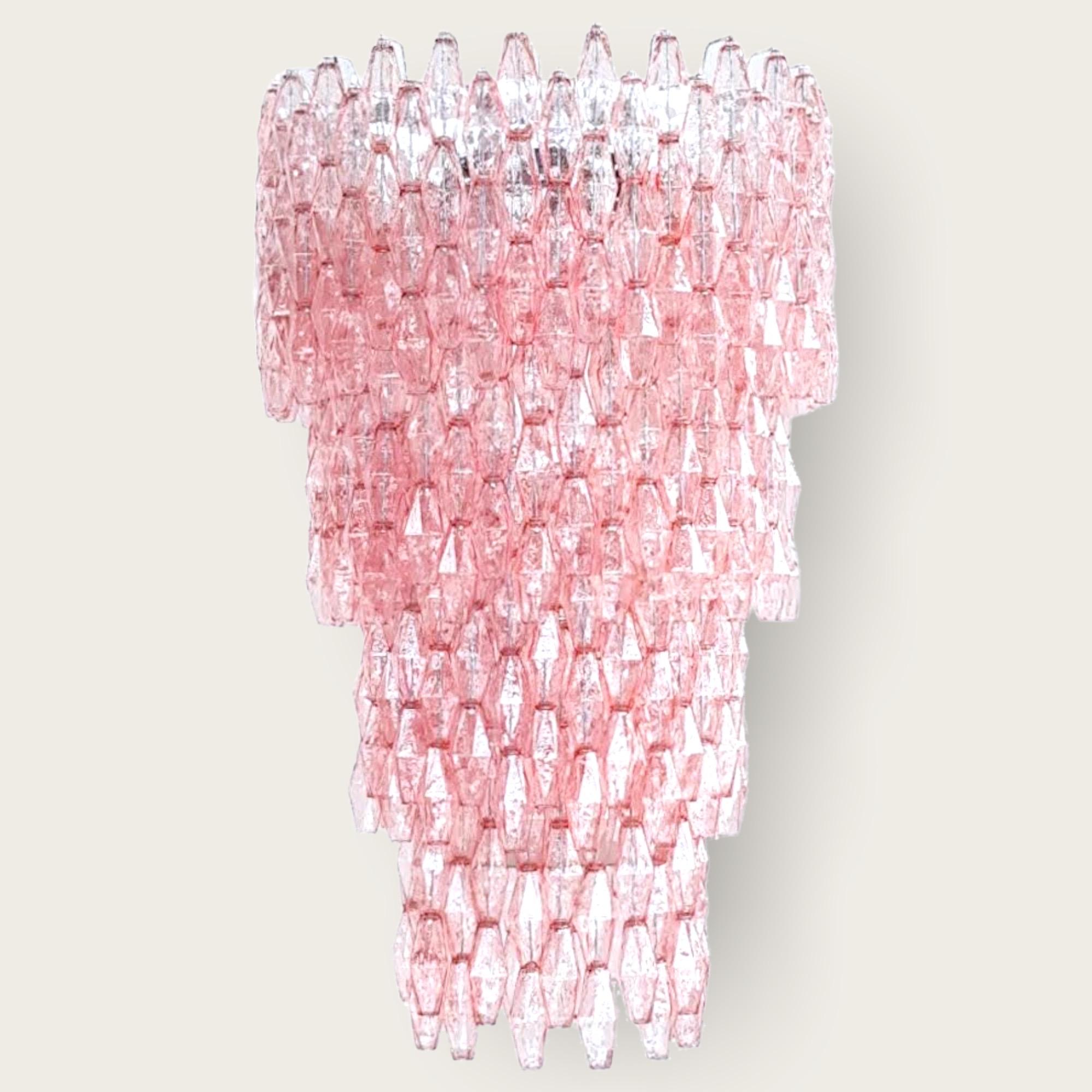 Massive Pink Poliedri Murano Chandelier For Sale 4
