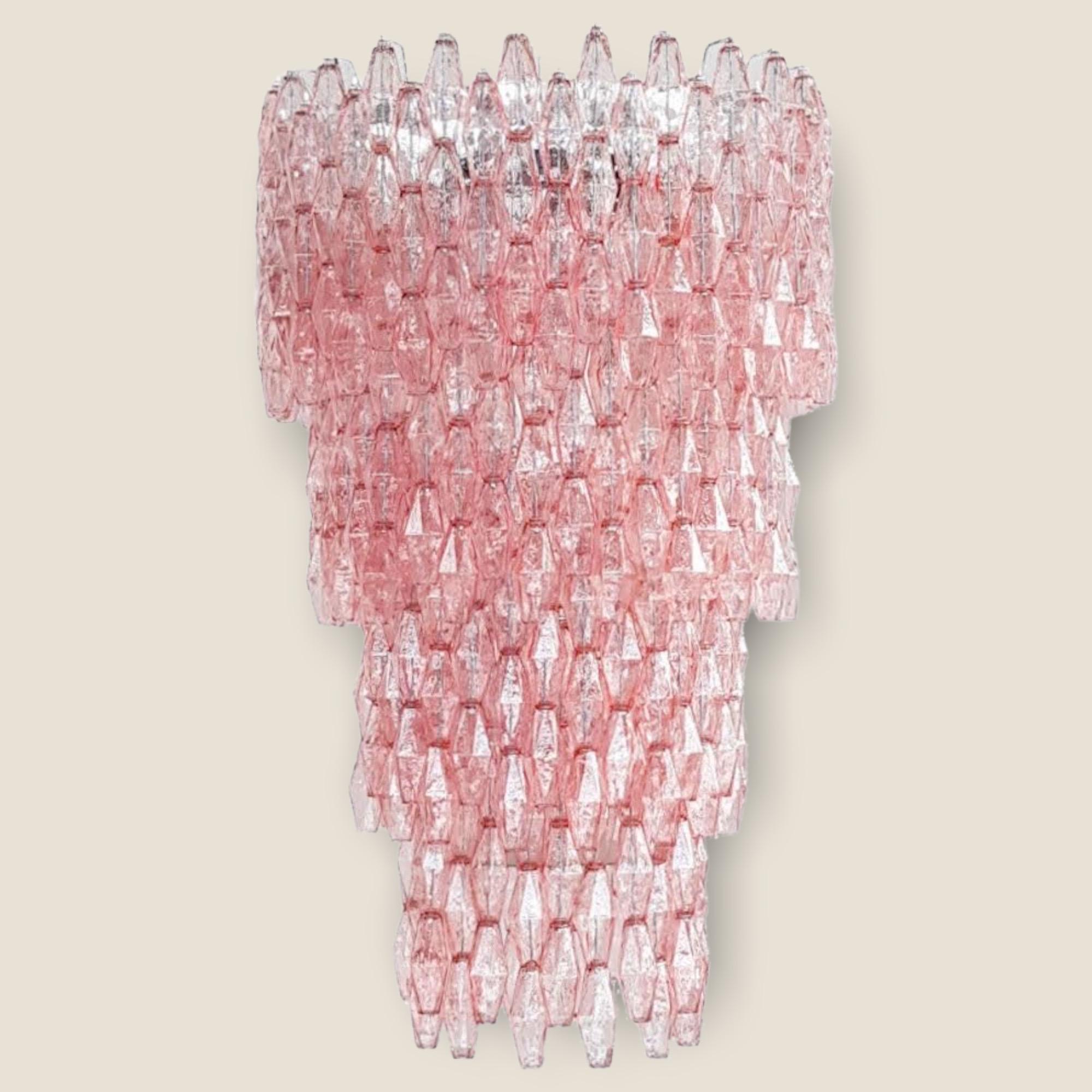 Massive Pink Poliedri Murano Chandelier For Sale 5