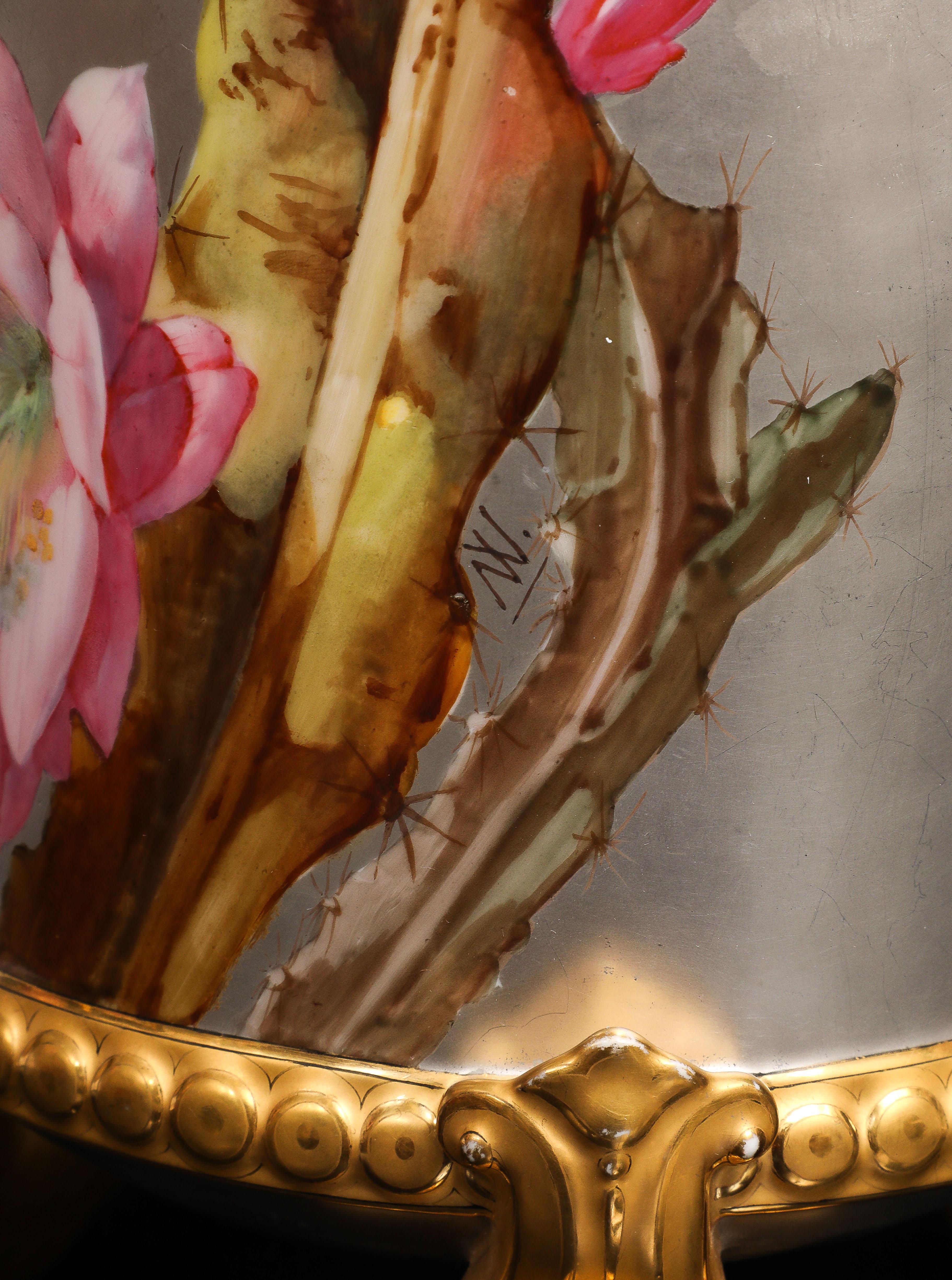 Massive Platinum-Ground Paris Vases with Birds & Flowers, Signed Narcisse Vivien For Sale 5