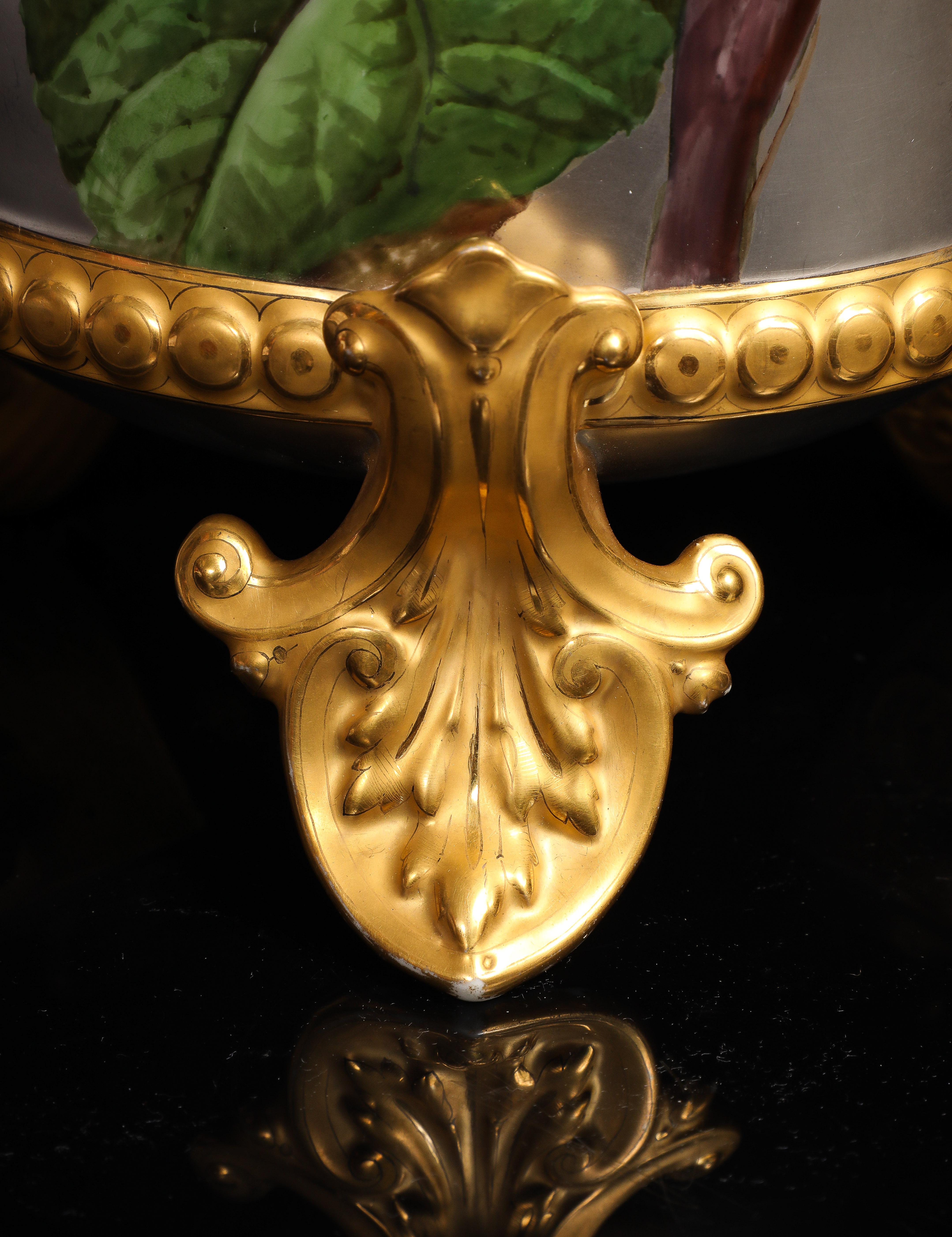 Massive Platinum-Ground Paris Vases with Birds & Flowers, Signed Narcisse Vivien For Sale 9