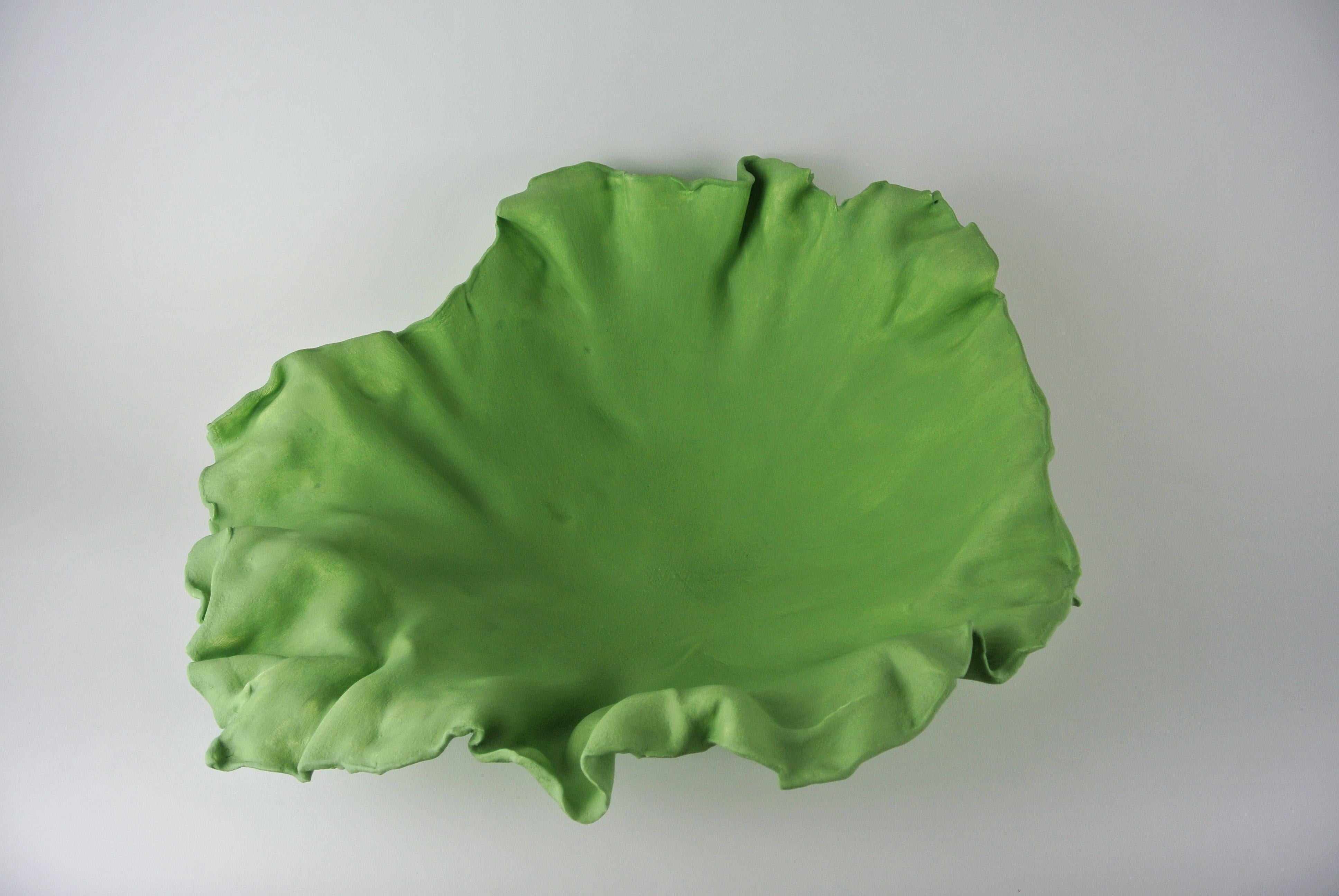 Organic Modern Massive Porcelain Bowl with Lichen Green Engobe For Sale