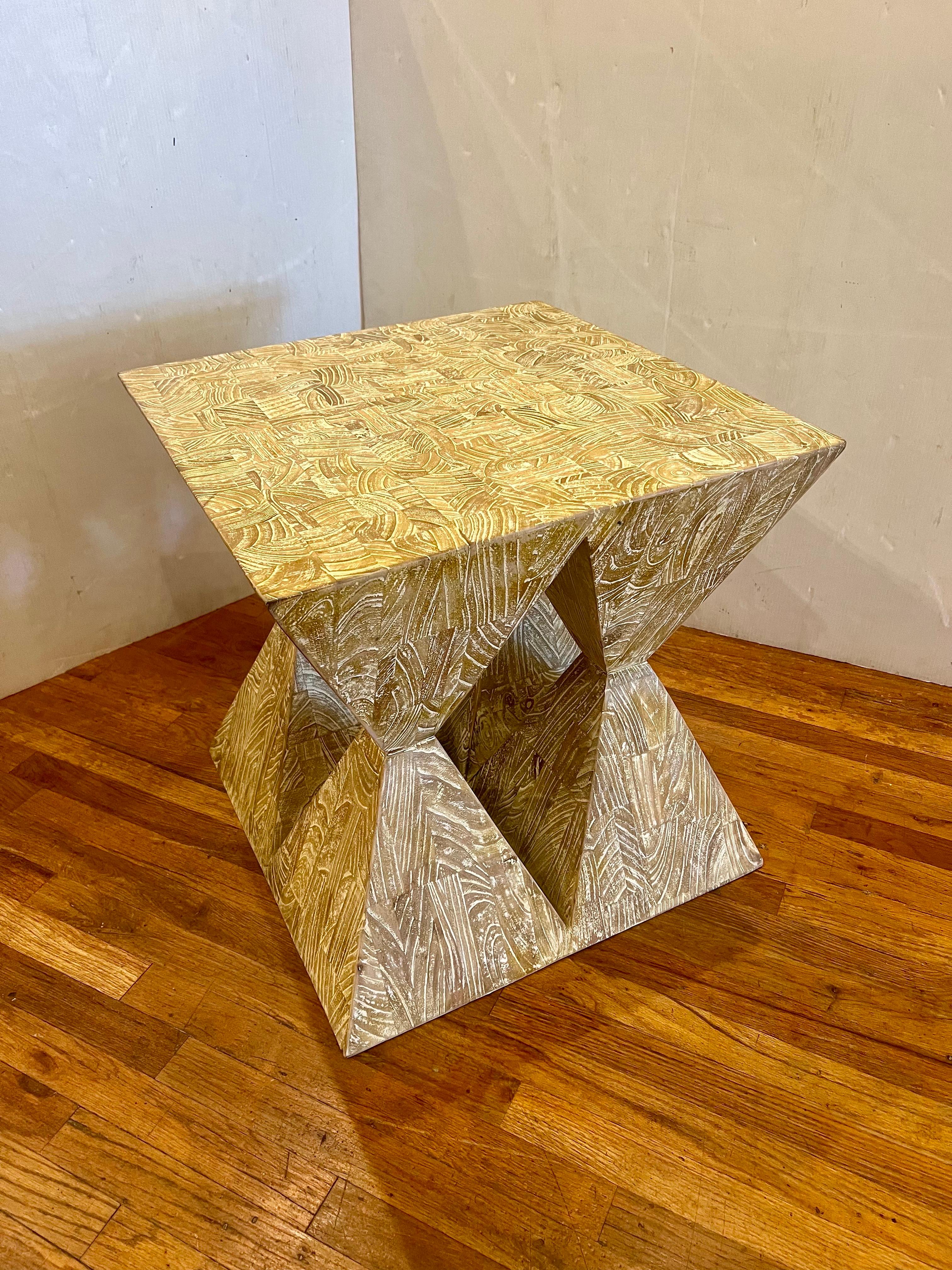 Massive Postmodern White Wash Solid Butcher Block Oak Pedestal Side Table For Sale 4