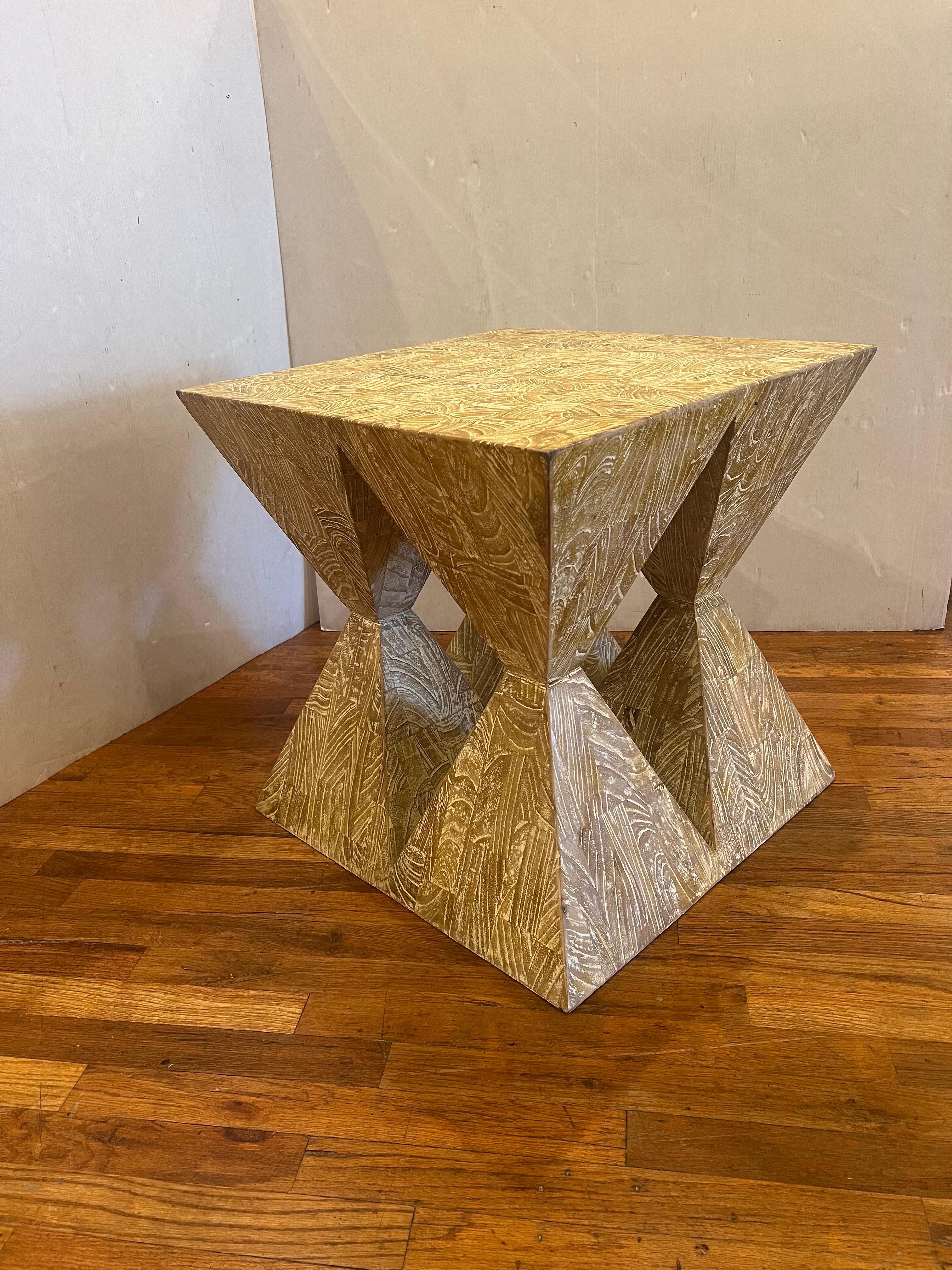 Massive Postmodern White Wash Solid Butcher Block Oak Pedestal Side Table For Sale 8