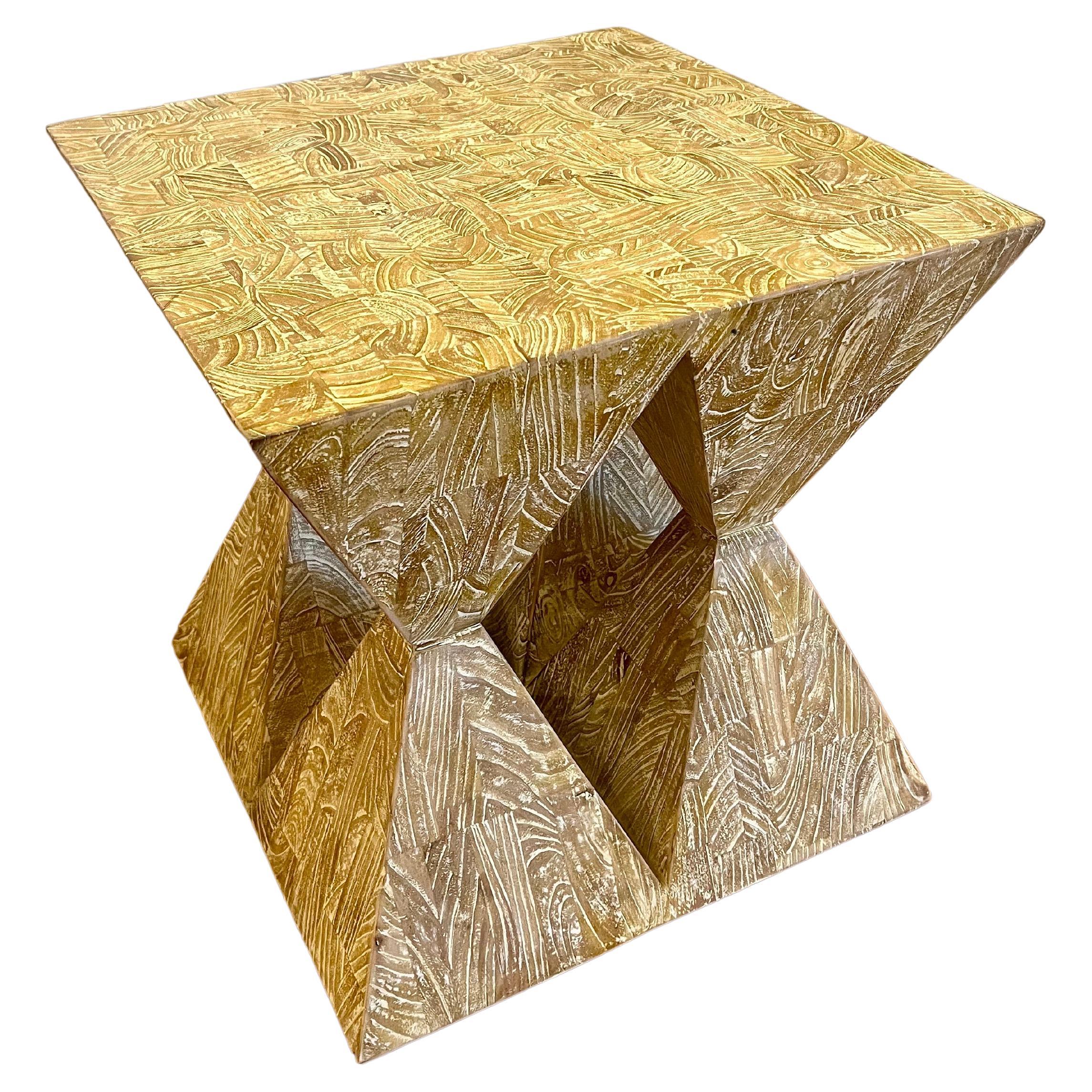 Post-Modern Massive Postmodern White Wash Solid Butcher Block Oak Pedestal Side Table For Sale