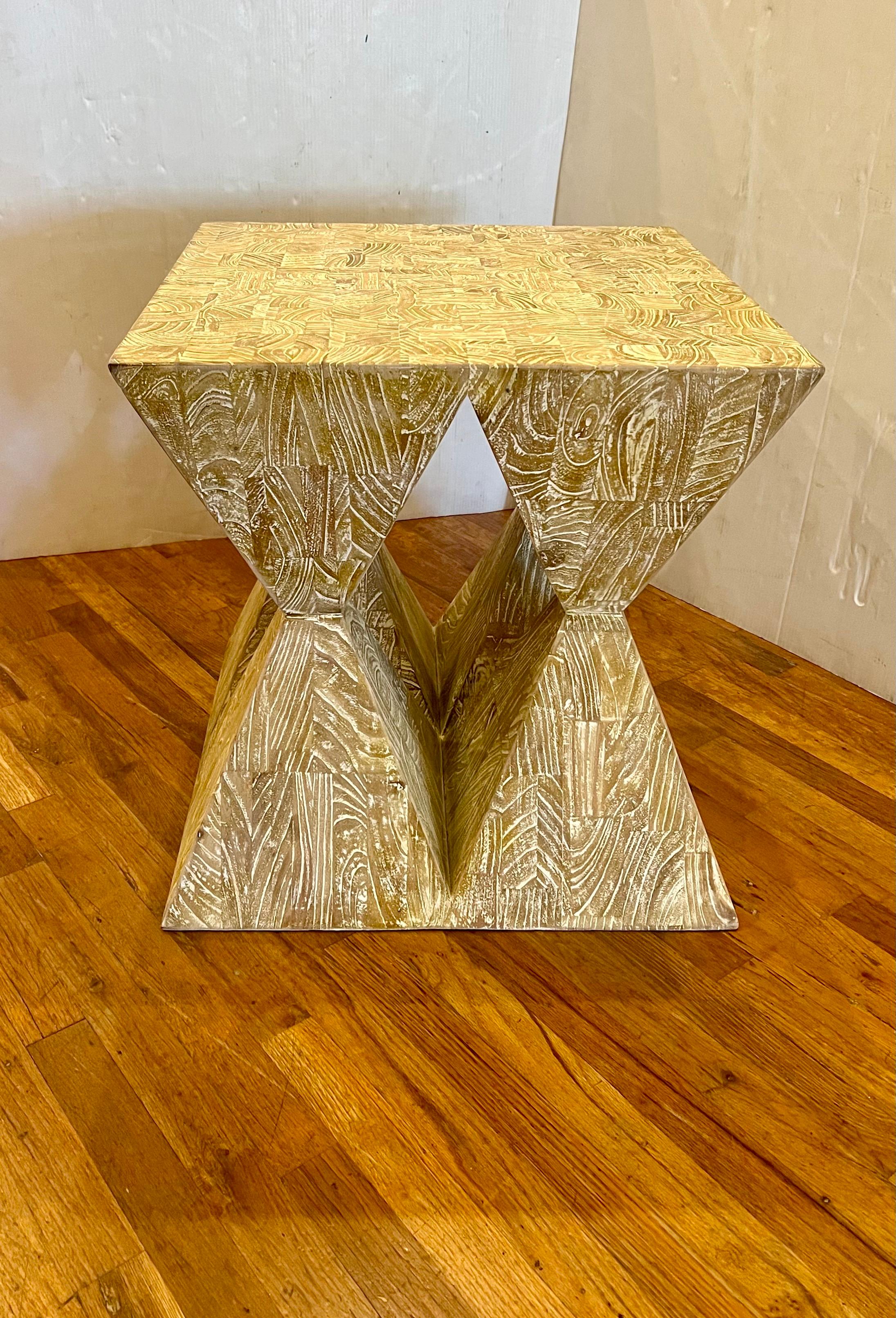 American Massive Postmodern White Wash Solid Butcher Block Oak Pedestal Side Table For Sale