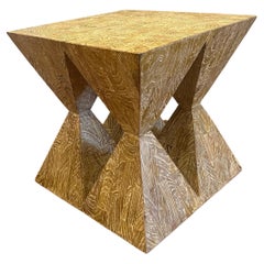 Used Massive Postmodern White Wash Solid Butcher Block Oak Pedestal Side Table