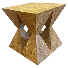 Mesa Auxiliar Postmoderna de Bloque de Carnicero Macizo de Roble Lavado en Blanco