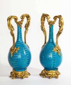 Massive Pair of Chinese Turquoise Porcelain, French Dore Bronze Mounted Vases