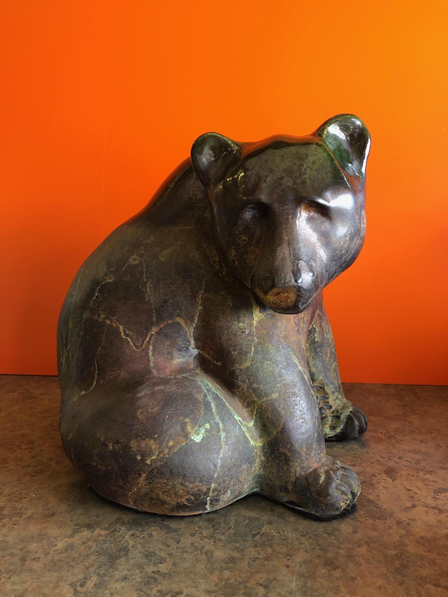 20th Century Massive Raku Pottery Bear by Tony Evans