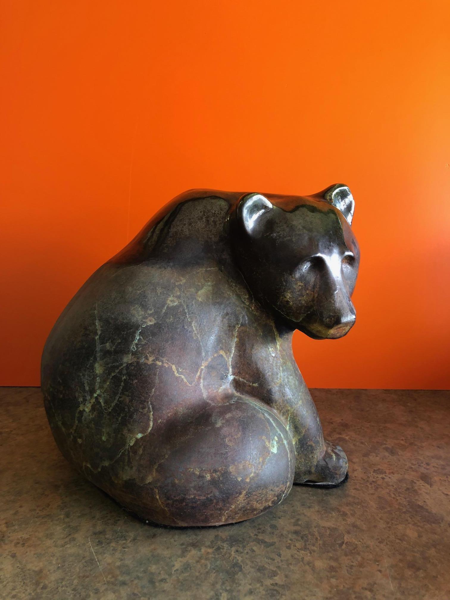 Mid-Century Modern Massive Raku Pottery Bear by Tony Evans