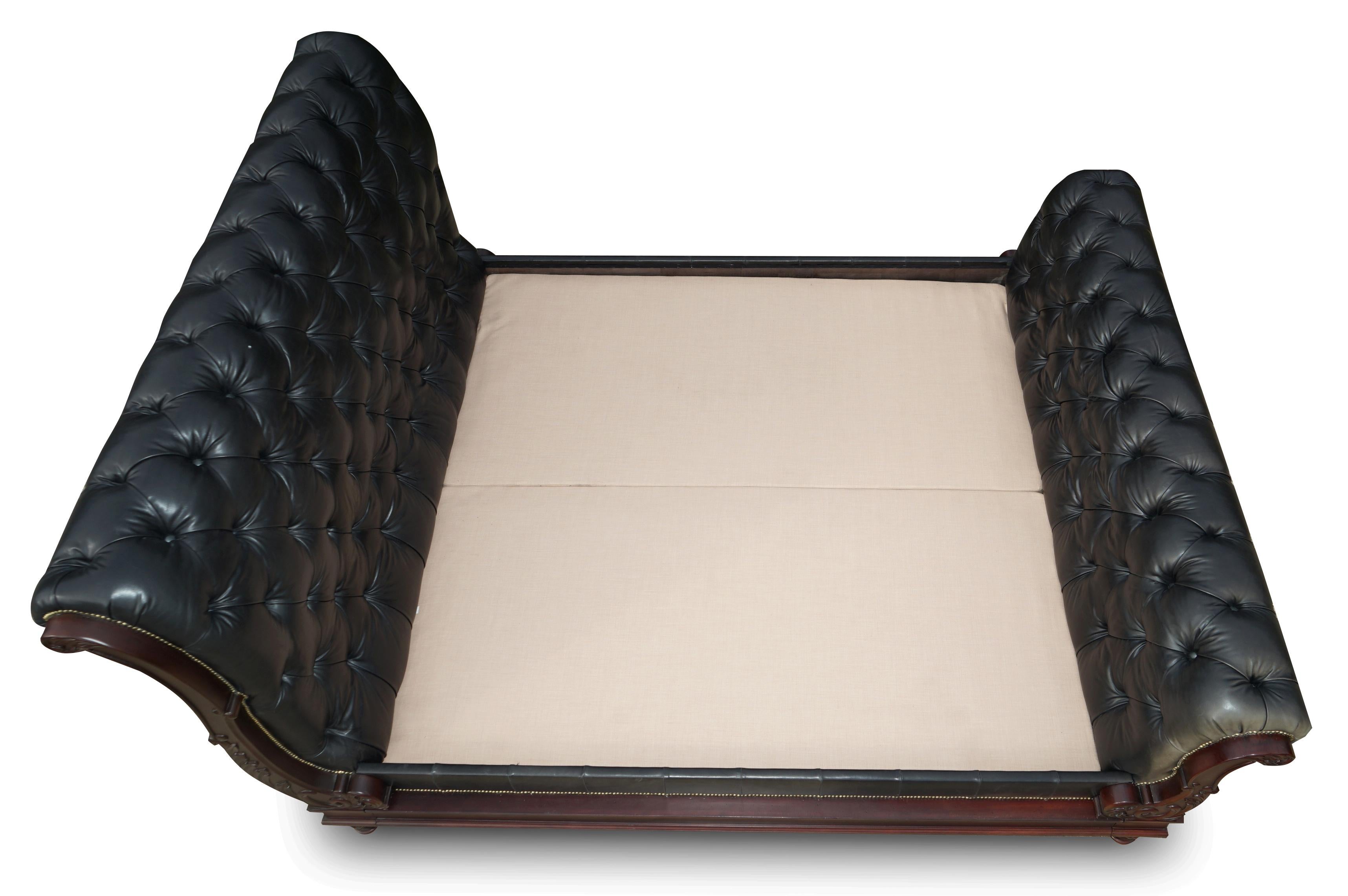 Massive Ralph Lauren Clivedon Black Leather Chesterfield Bed For Sale 8