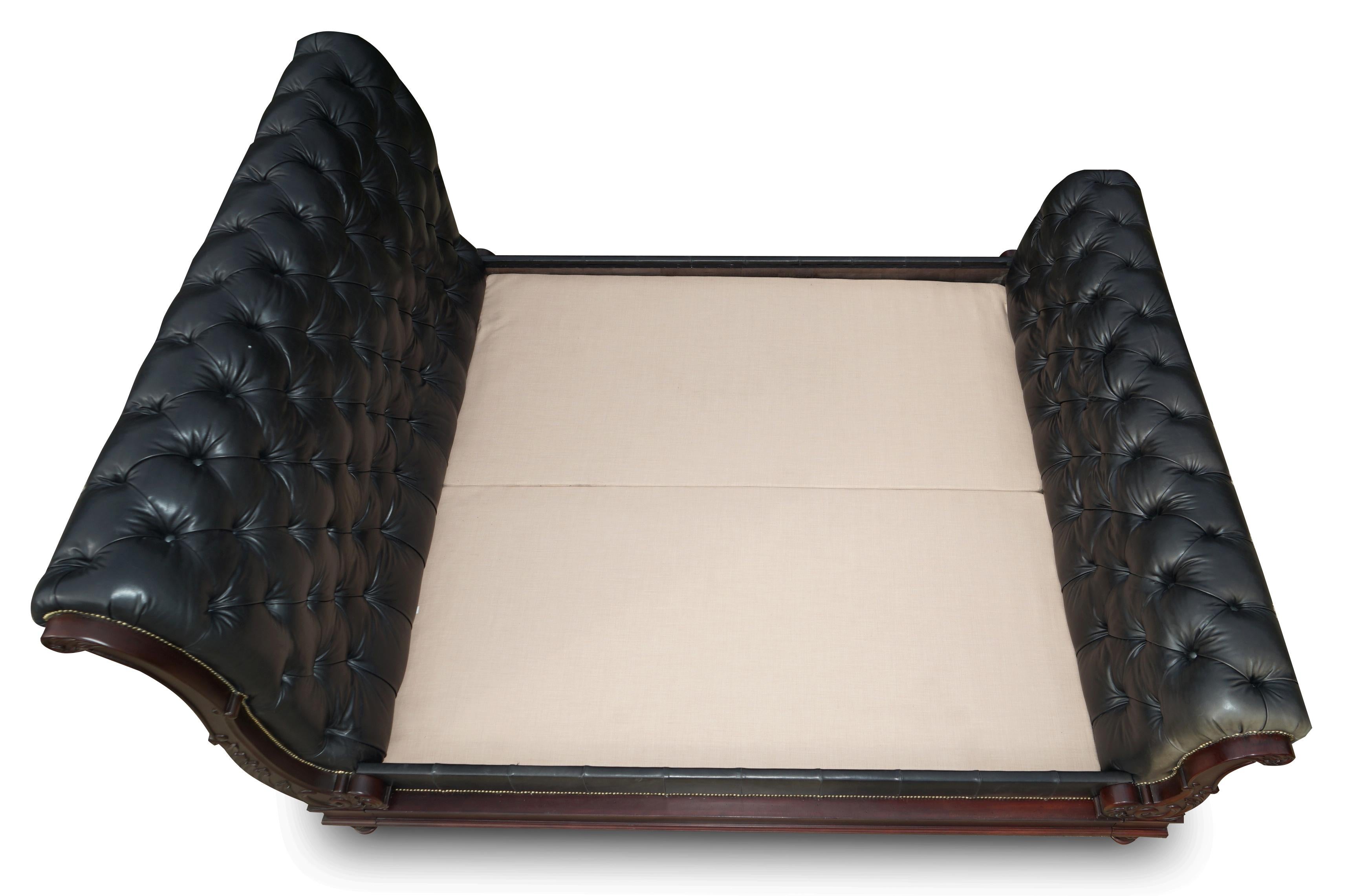 Massive Ralph Lauren Clivedon Black Leather Chesterfield Bed For Sale 7