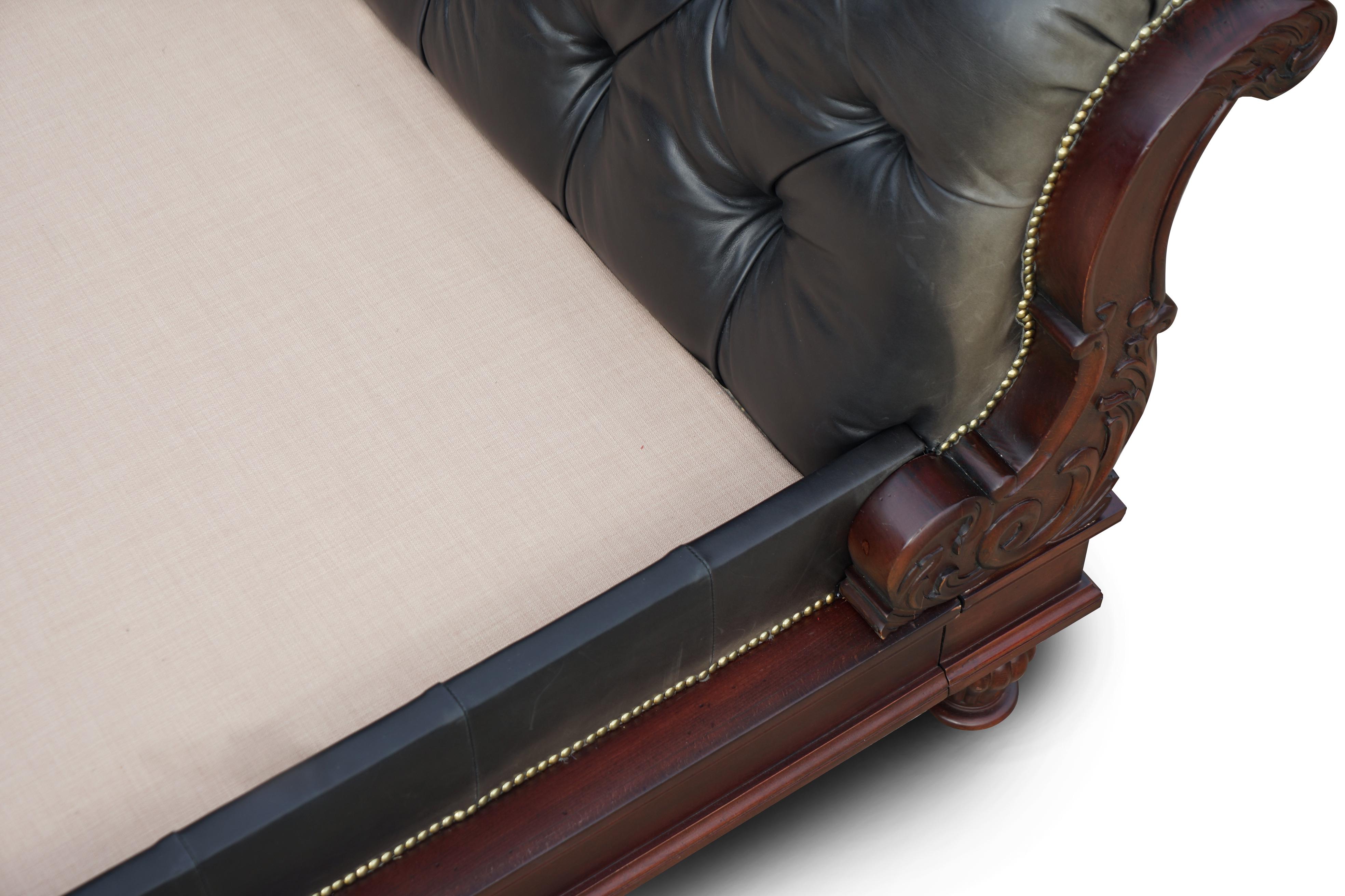 Massive Ralph Lauren Clivedon Black Leather Chesterfield Bed For Sale 9