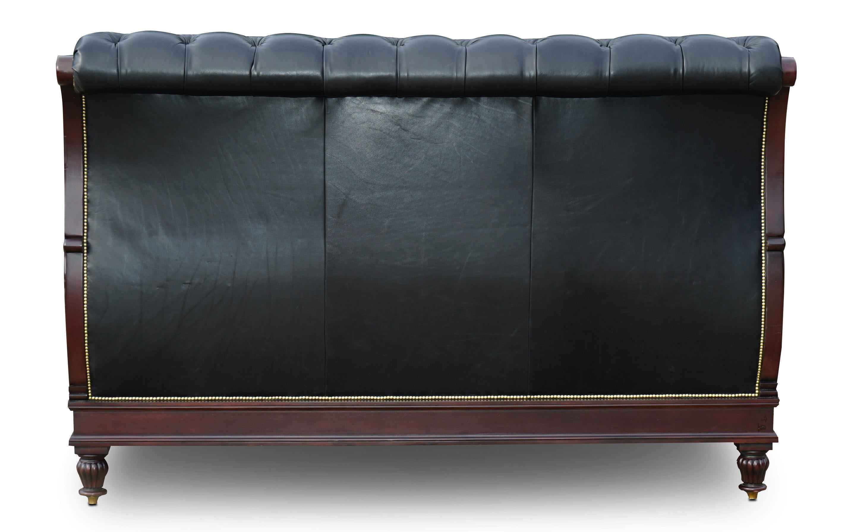 Massive Ralph Lauren Clivedon Black Leather Chesterfield Bed For Sale 10