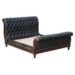 Antique Massive Ralph Lauren Clivedon Black Leather Chesterfield Bed