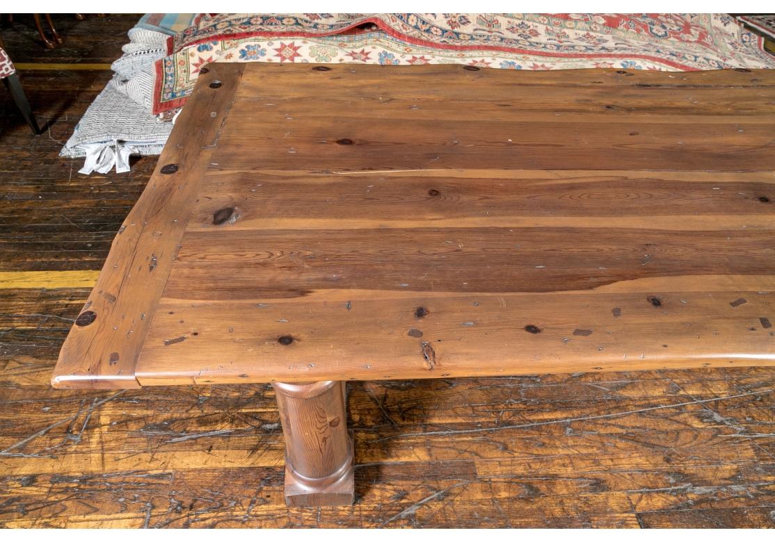 Rustic Massive Ralph Lauren Pine Trestle Table  For Sale