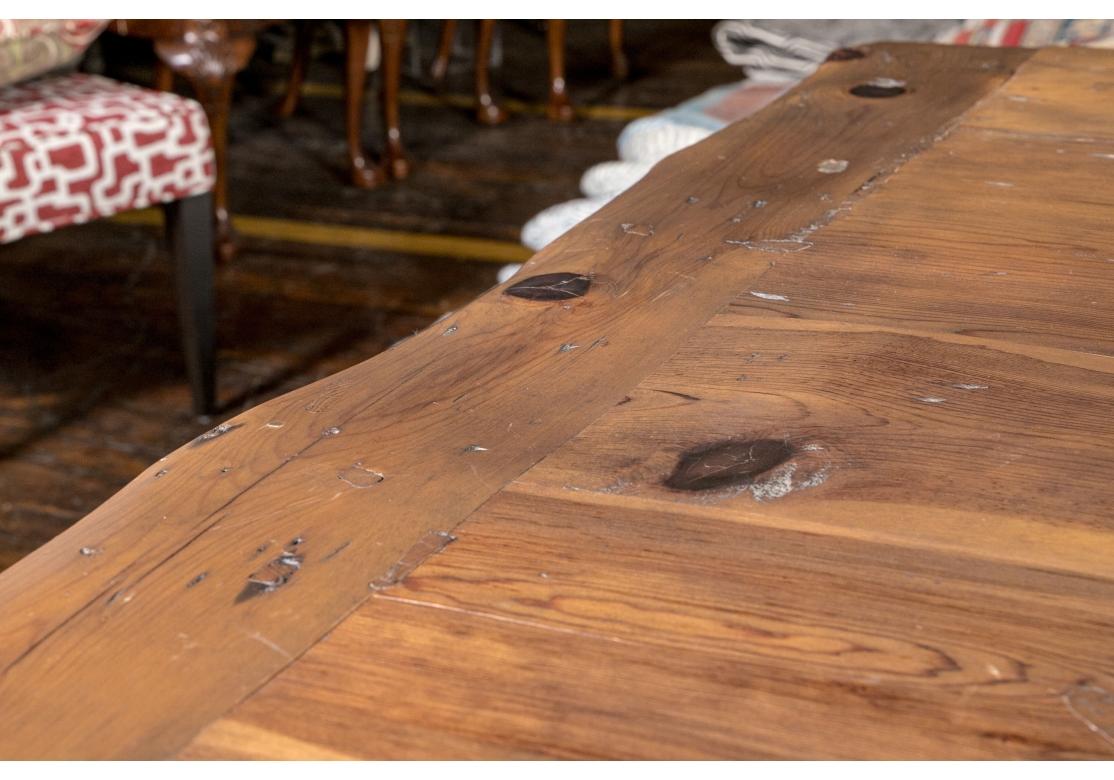 Massive Ralph Lauren Pine Trestle Table  In Fair Condition For Sale In Bridgeport, CT